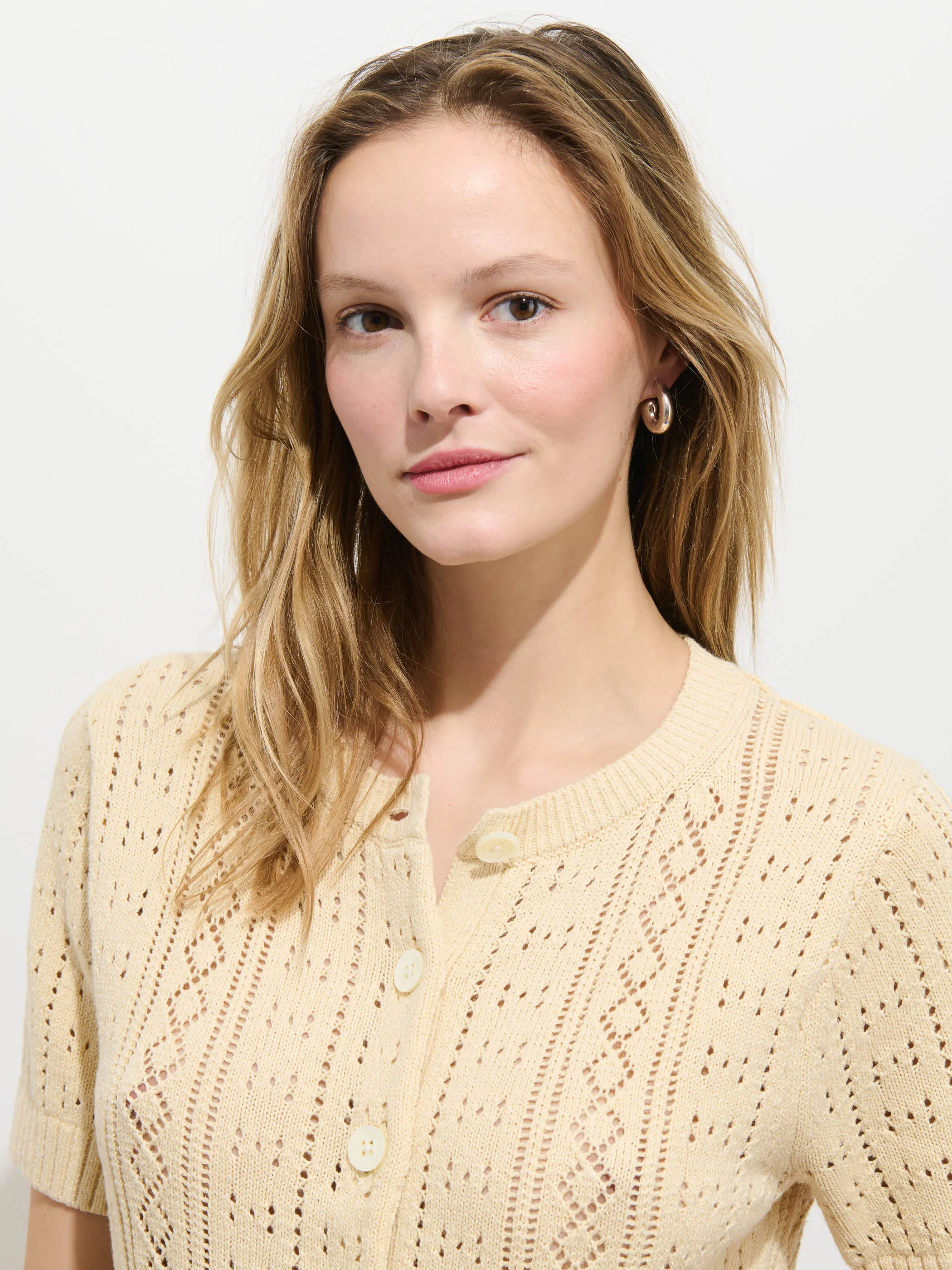 Elle Pointelle Cardigan In Linen Cotton sold by Alex Mill product image thumbnail 5