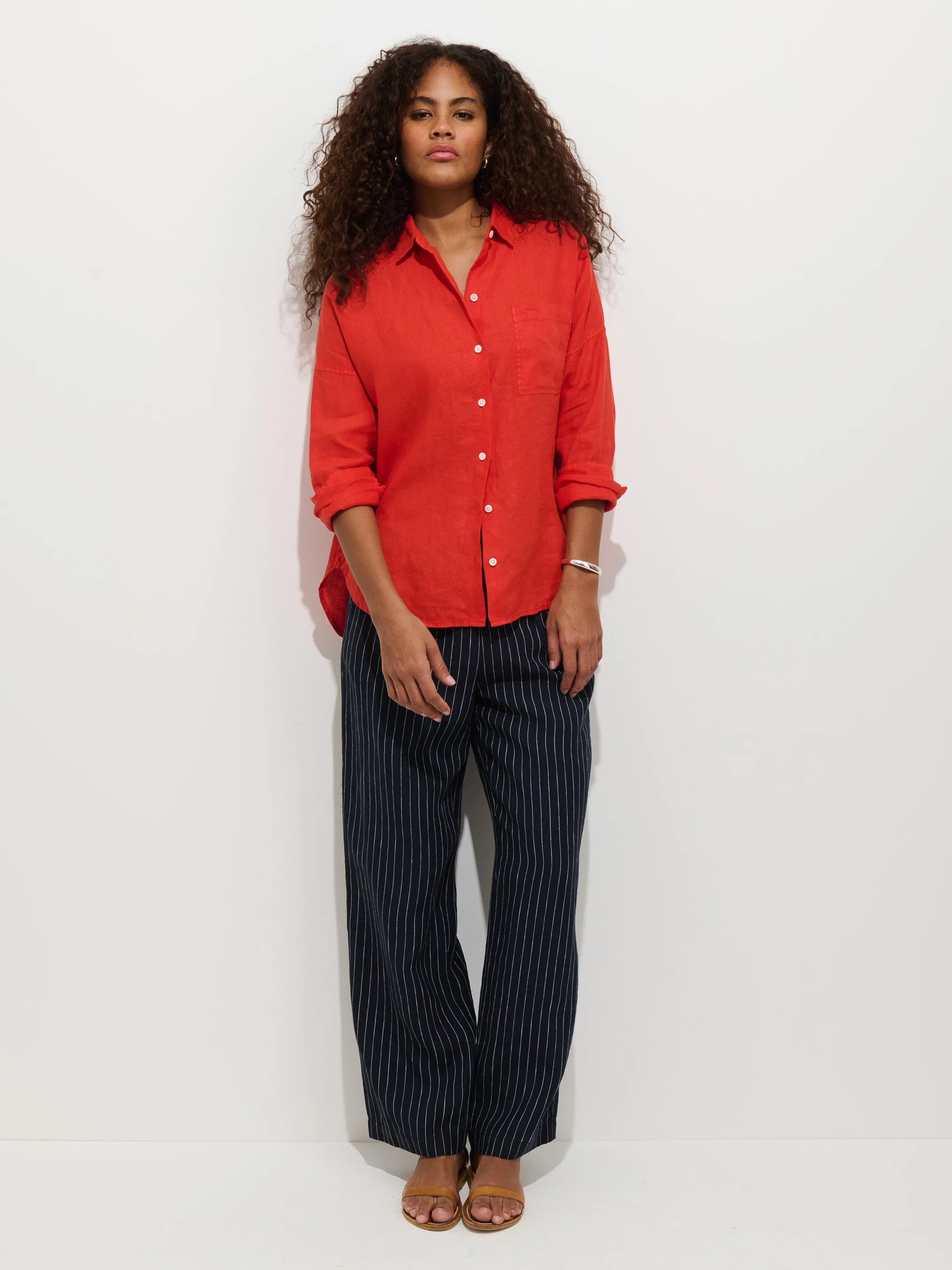 Hudson Pinstripe Pant In Linen sold by Alex Mill
