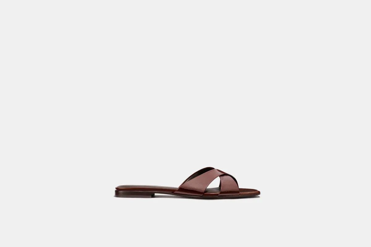 Alex Mill x Margaux: The Selene Flat Sandal - Espresso Crinkle Patent made by Margaux