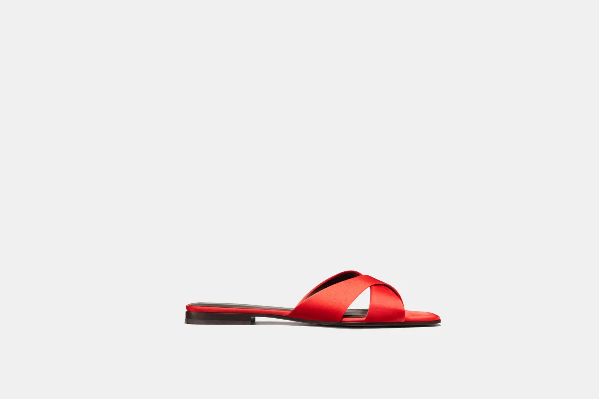 Alex Mill x Margaux: The Selene Flat Sandal - Poppy Satin made by Margaux