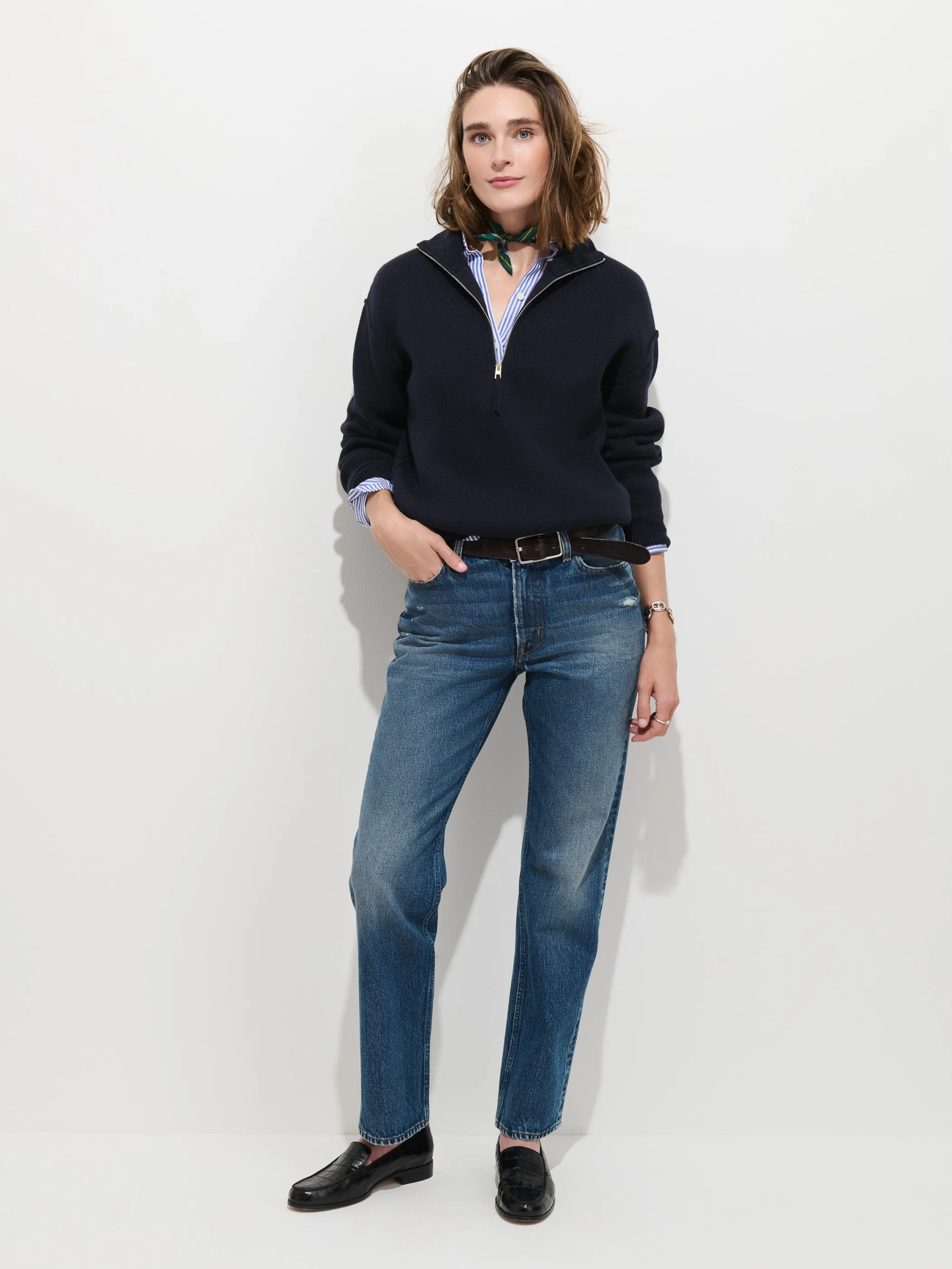 Daphne Half-Zip Sweater in Cotton Cashmere sold by Alex Mill product image thumbnail 3