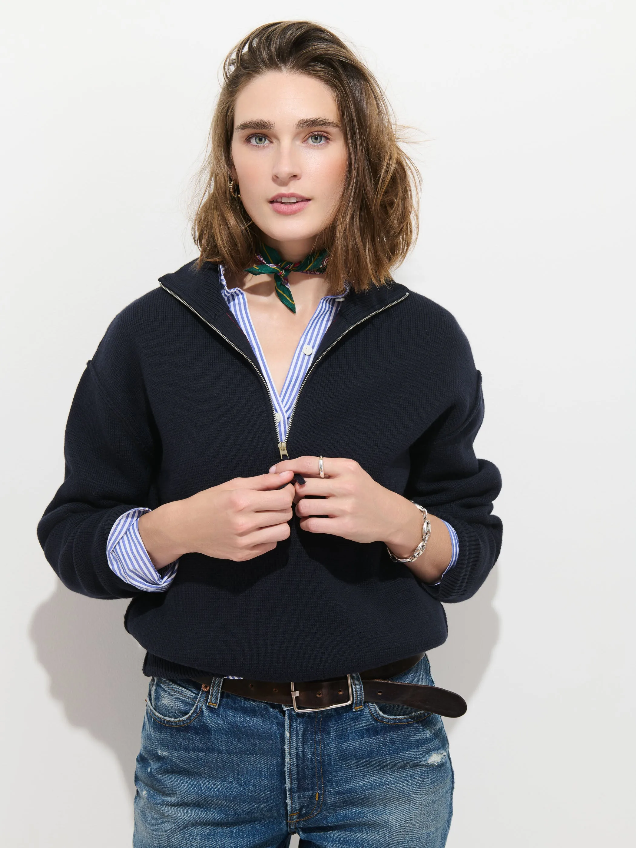 Daphne Half-Zip Sweater in Cotton Cashmere sold by Alex Mill