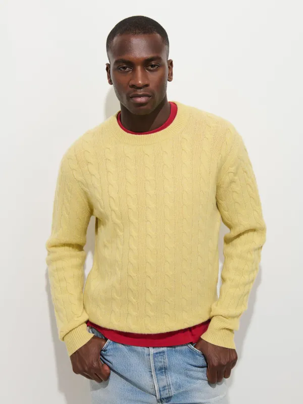 Redford Cable Sweater in Washed Cashmere made by Alex Mill