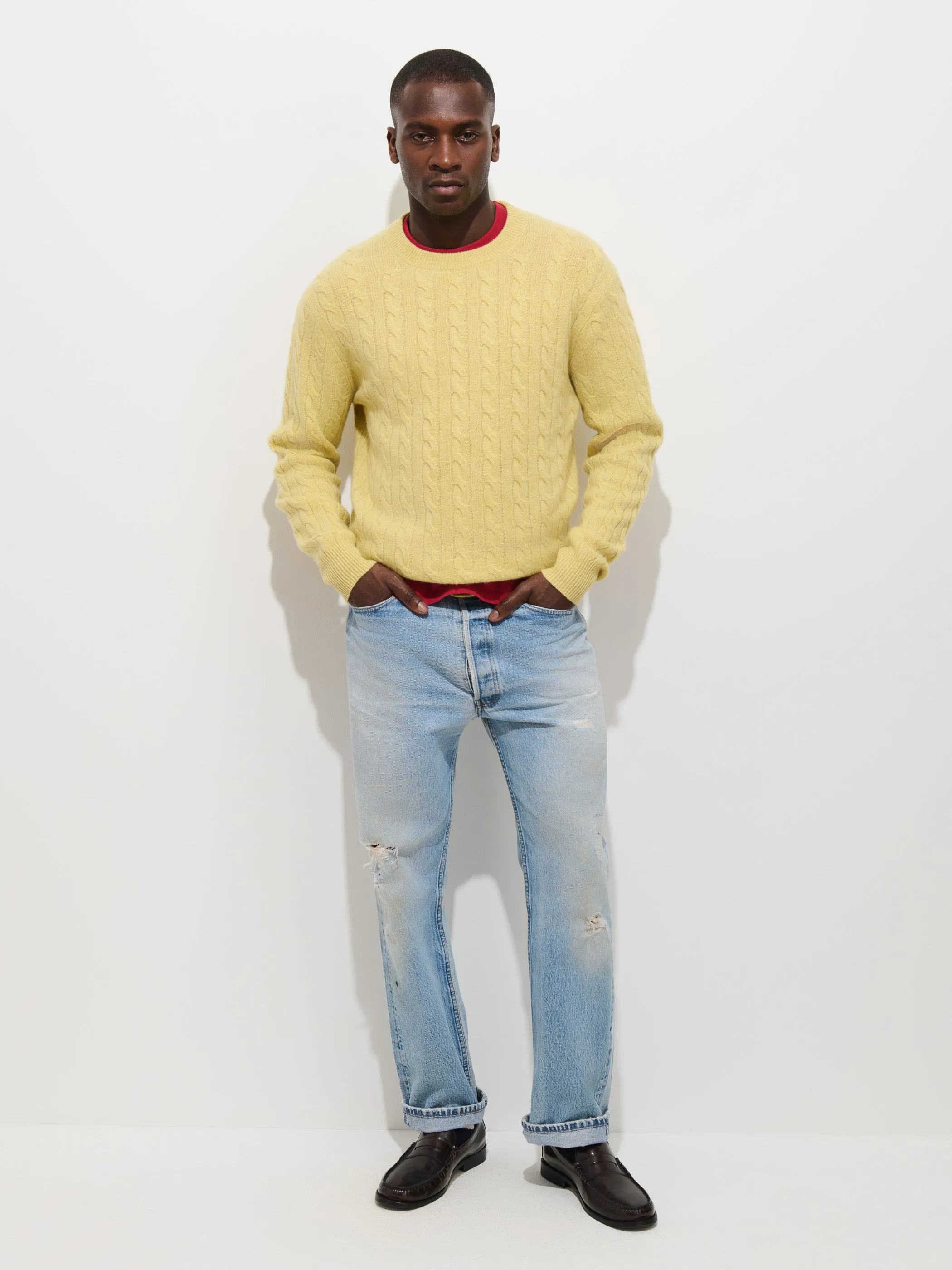 Redford Cable Sweater in Washed Cashmere sold by Alex Mill product image thumbnail 4