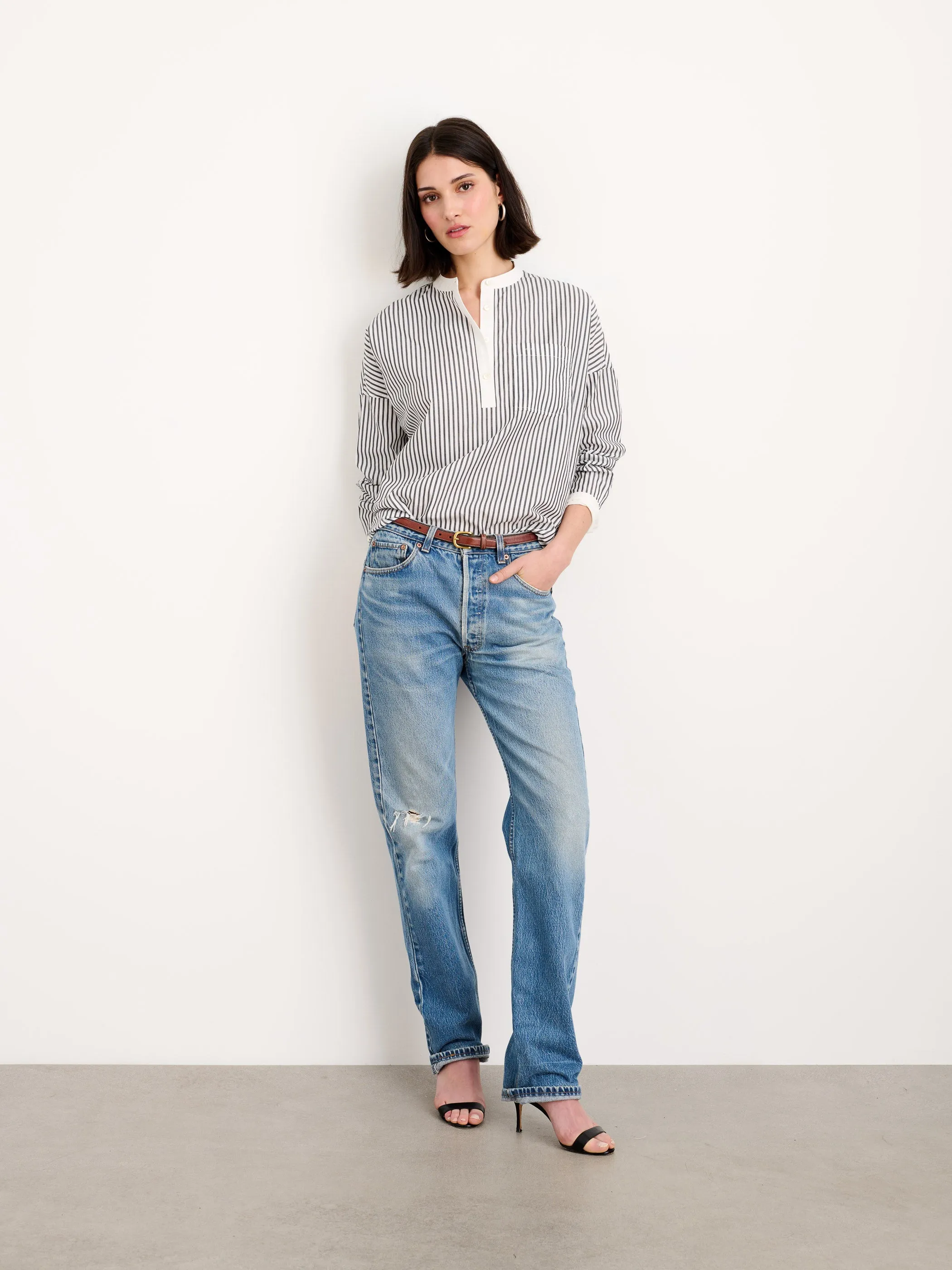 Jo Striped Popover Shirt in Cotton sold by Alex Mill product image thumbnail 3