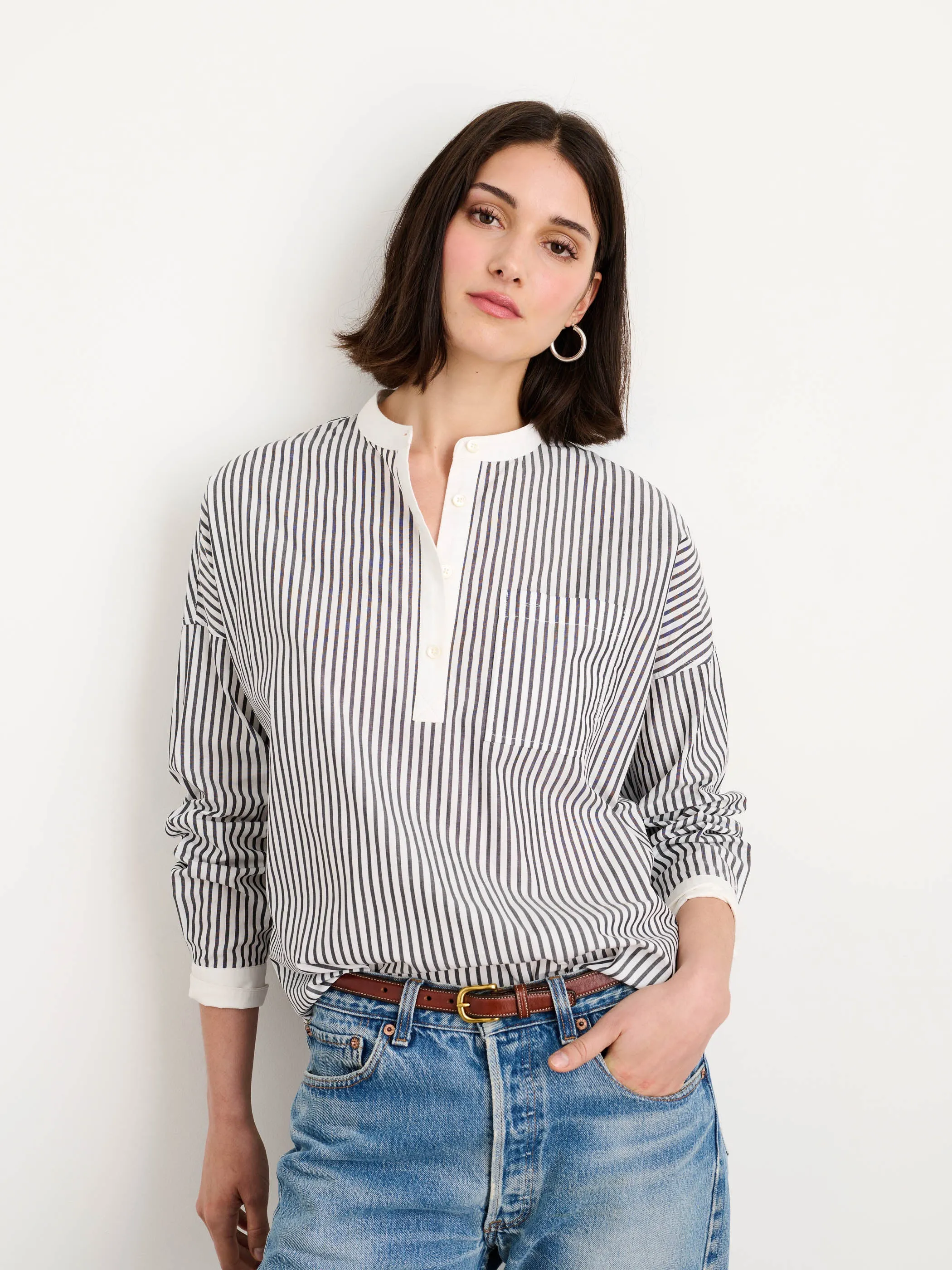 Jo Striped Popover Shirt in Cotton sold by Alex Mill product image thumbnail 2