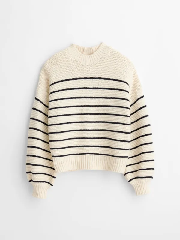 Button-Back Crewneck Sweater in Stripe sold by Alex Mill