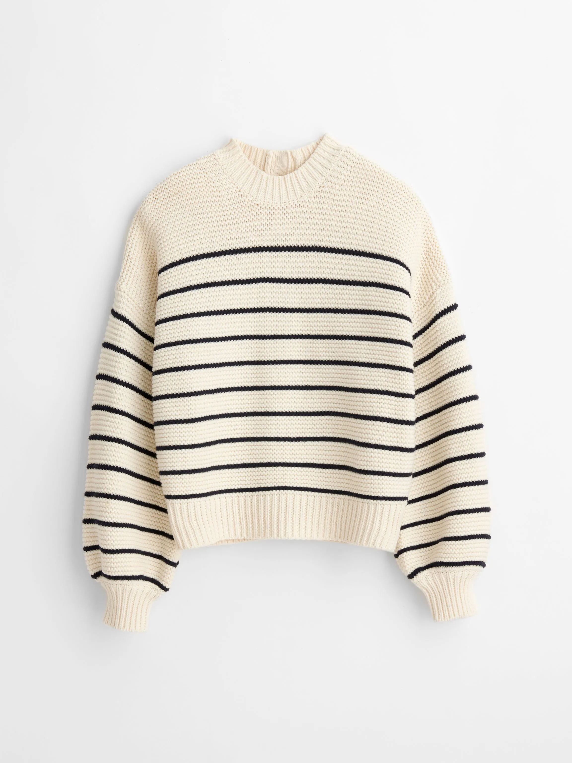 Button-Back Crewneck Sweater in Stripe sold by Alex Mill