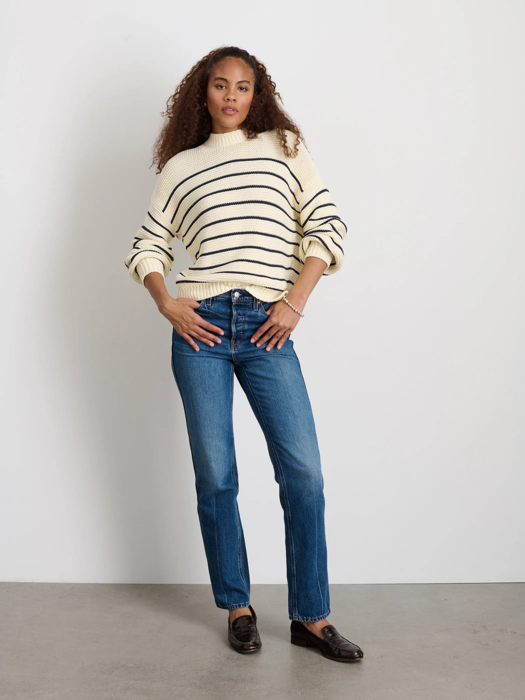 Button-Back Crewneck Sweater in Stripe sold by Alex Mill product image thumbnail 2