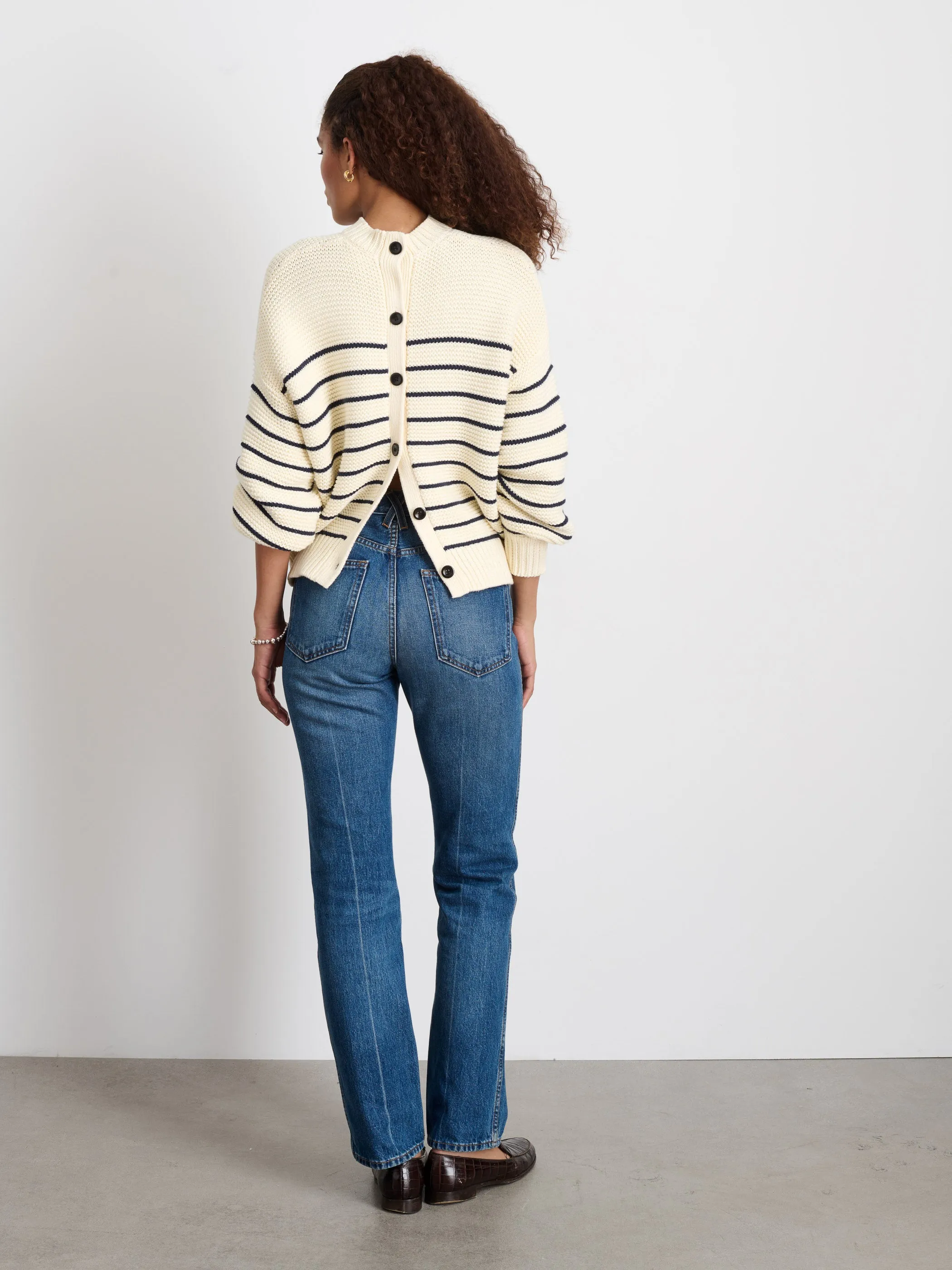 Button-Back Crewneck Sweater in Stripe sold by Alex Mill product image thumbnail 4