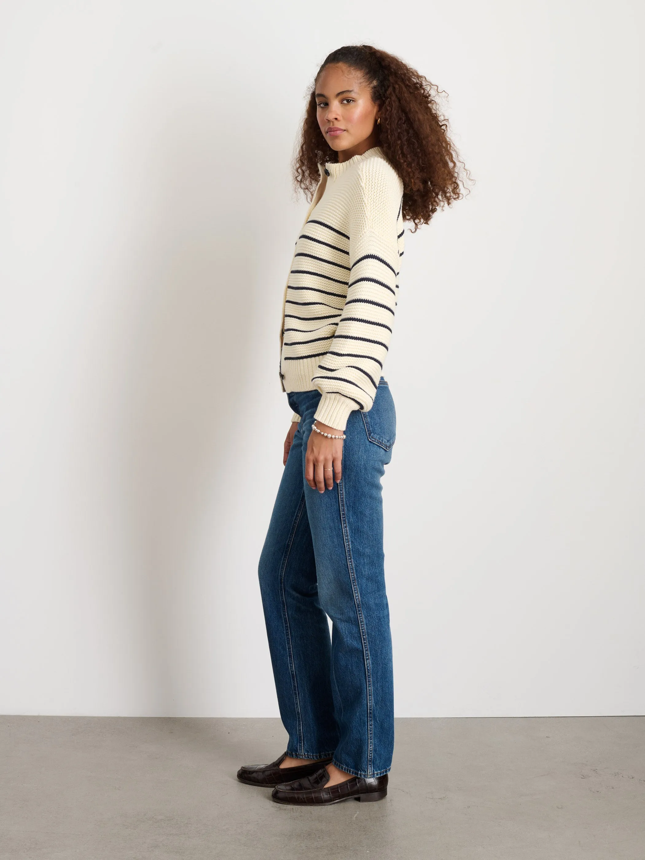 Button-Back Crewneck Sweater in Stripe sold by Alex Mill product image thumbnail 5