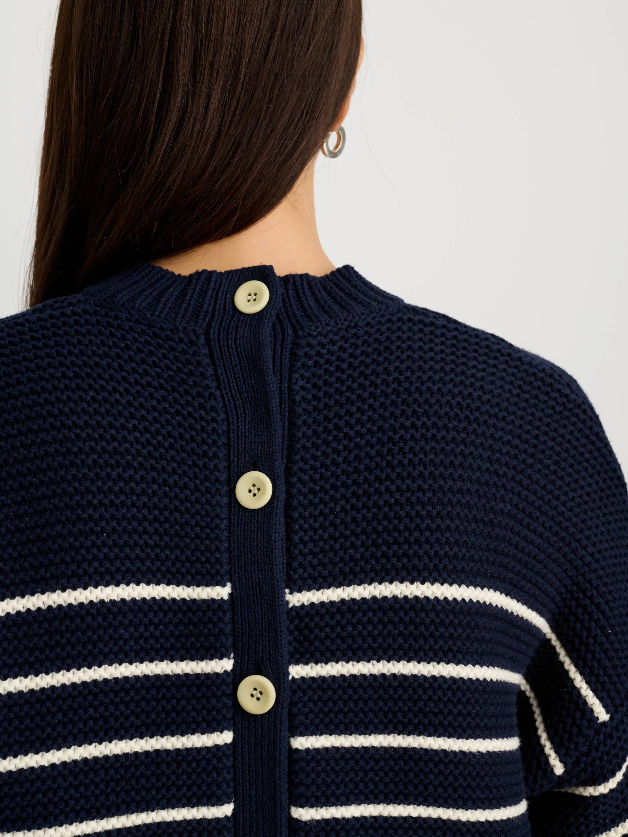 Button-Back Crewneck Sweater in Stripe sold by Alex Mill product image thumbnail 5