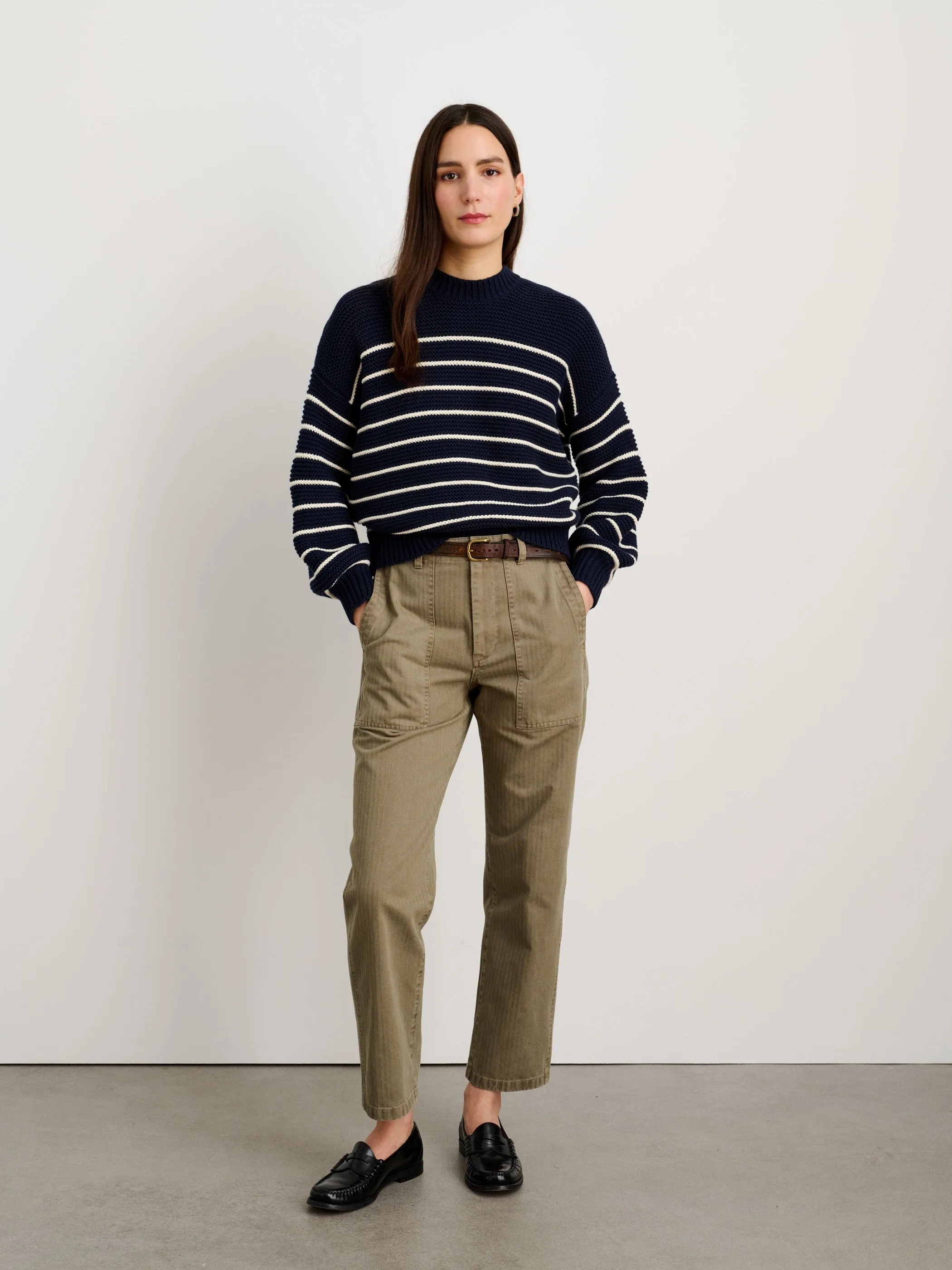 Button-Back Crewneck Sweater in Stripe sold by Alex Mill product image thumbnail 2
