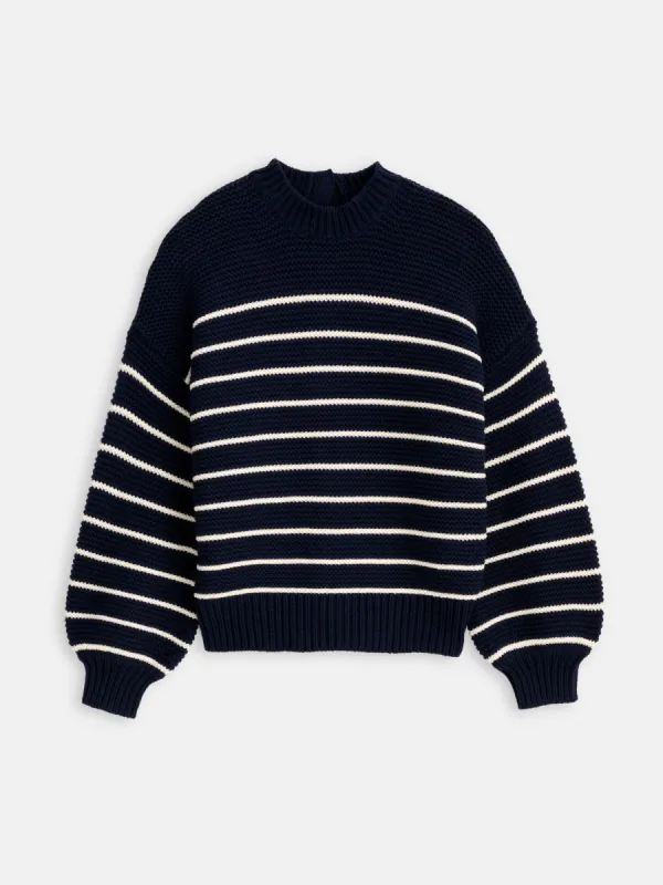 Button-Back Crewneck Sweater in Stripe sold by Alex Mill