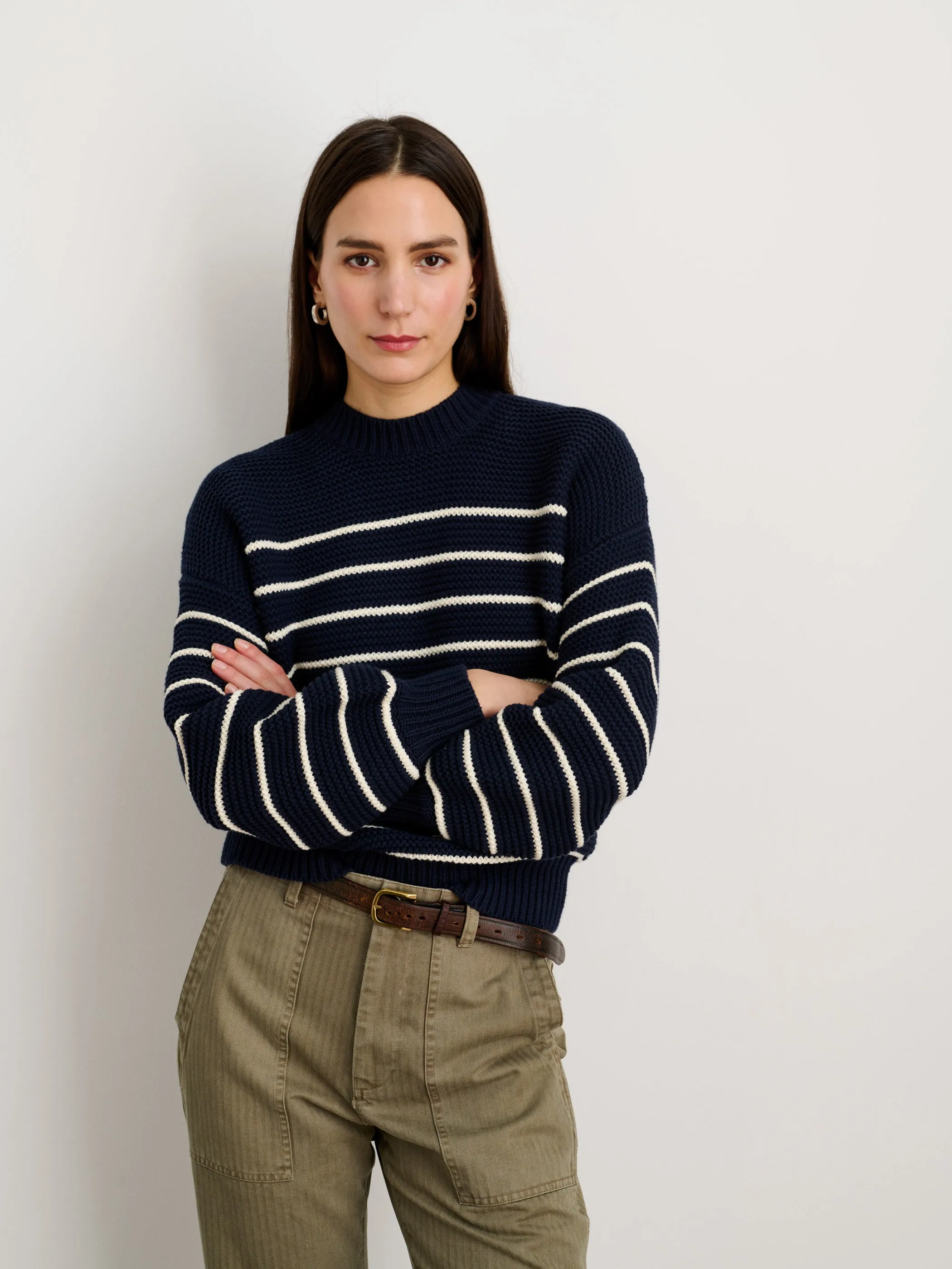 Button-Back Crewneck Sweater in Stripe sold by Alex Mill product image thumbnail 3