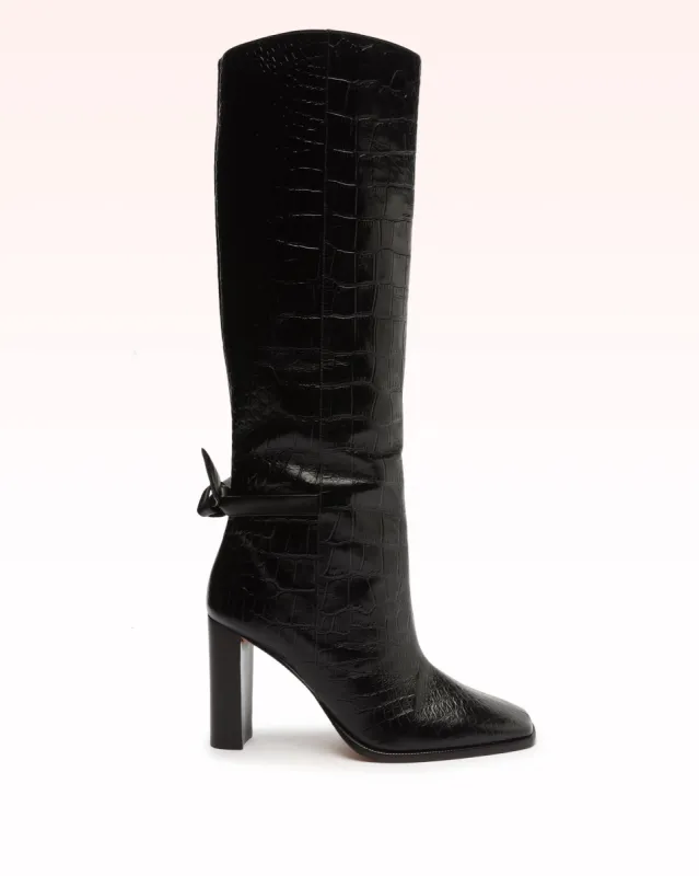 Square Clarita Crocodile-Embossed Leather Boot made by Alexandre Birman