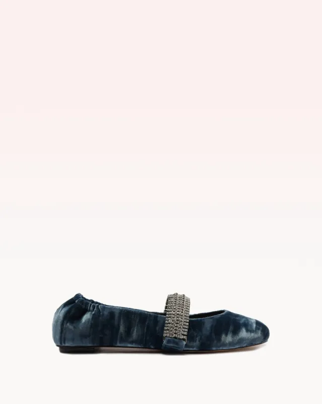 Camila Ballerina Velvet Flat Blue made by Alexandre Birman