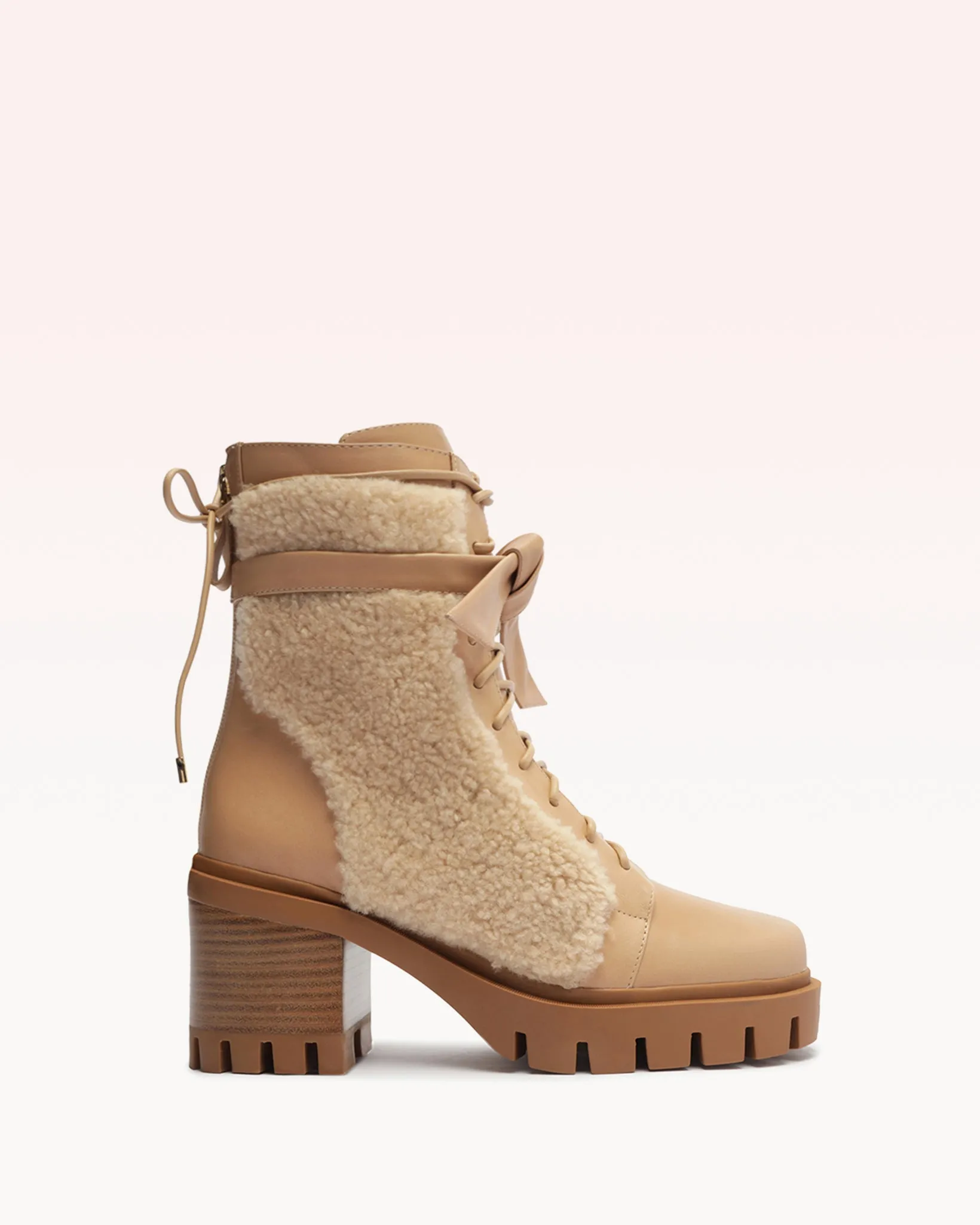 Shearling Clarita Combat Bootie 65 Beige sold by Alexandre Birman