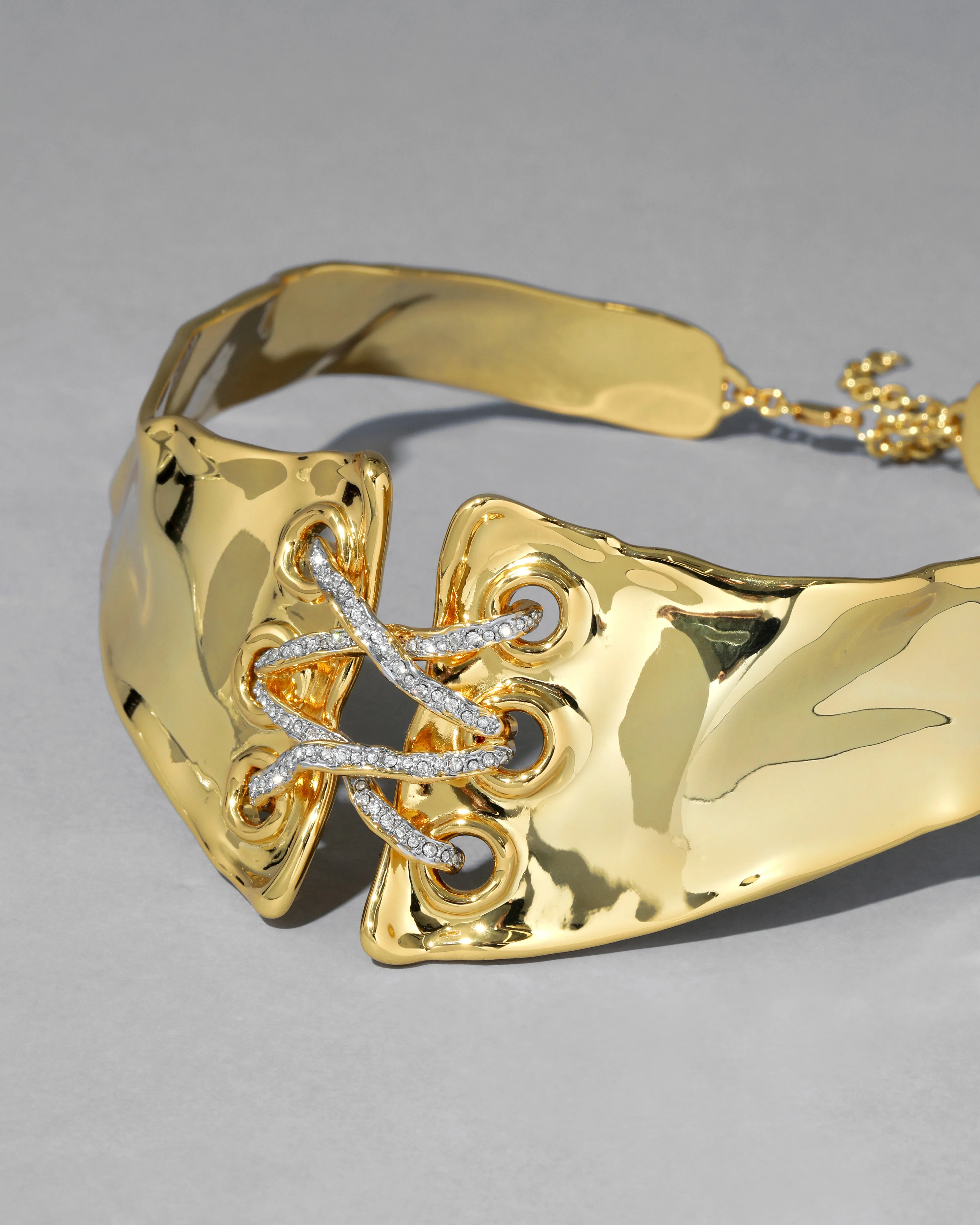 Solanales Gold Crystal Lace Up Collar Necklace sold by Alexis Bittar product image thumbnail 3