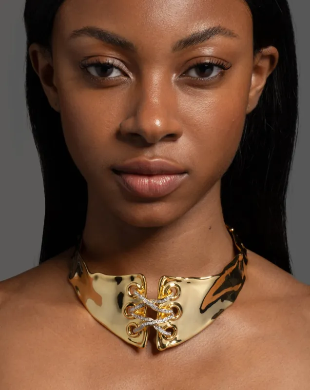 Solanales Gold Crystal Lace Up Collar Necklace sold by Alexis Bittar