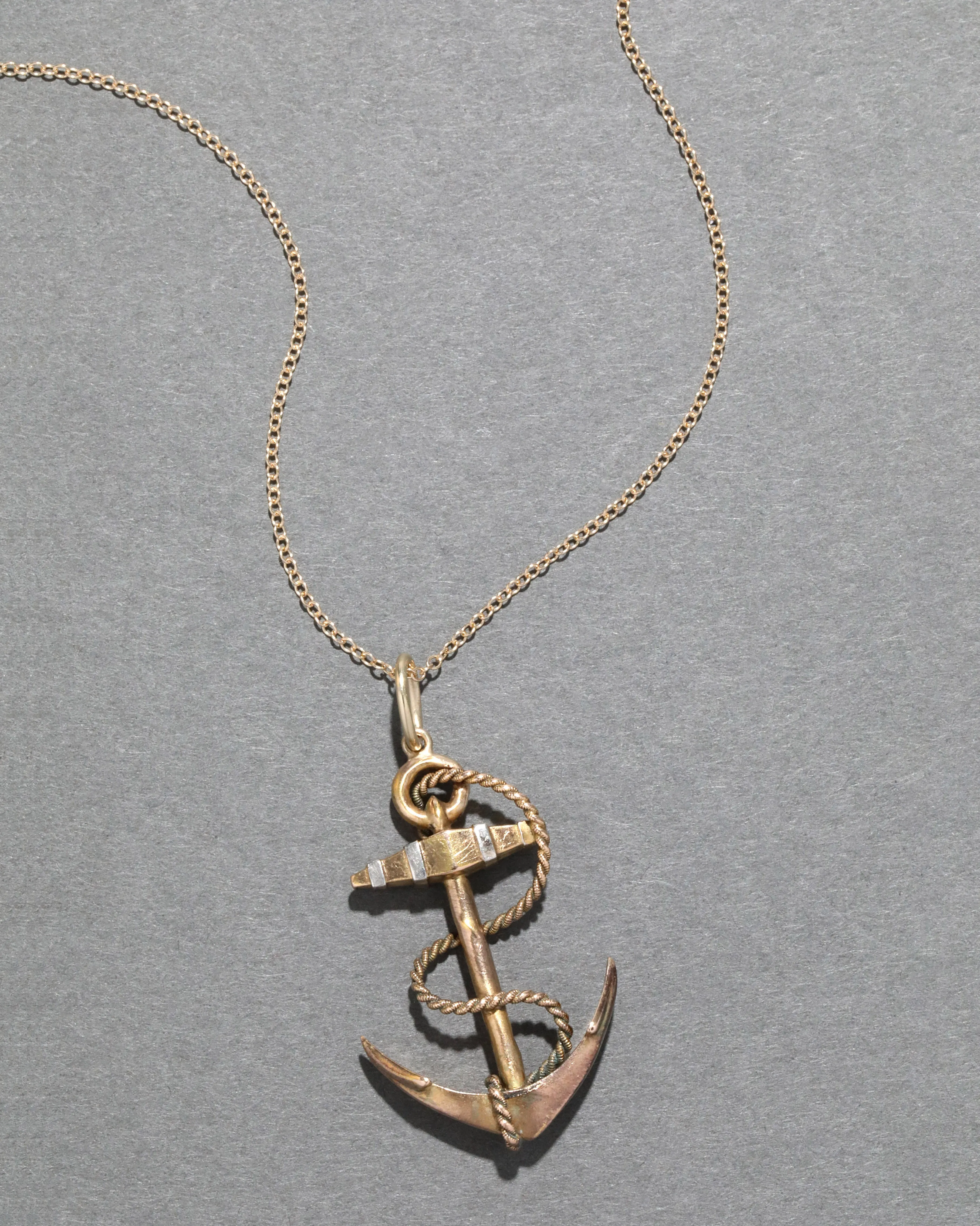 Antique 1880s 14k Two Tone Gold Anchor Pendant Necklace sold by Alexis Bittar