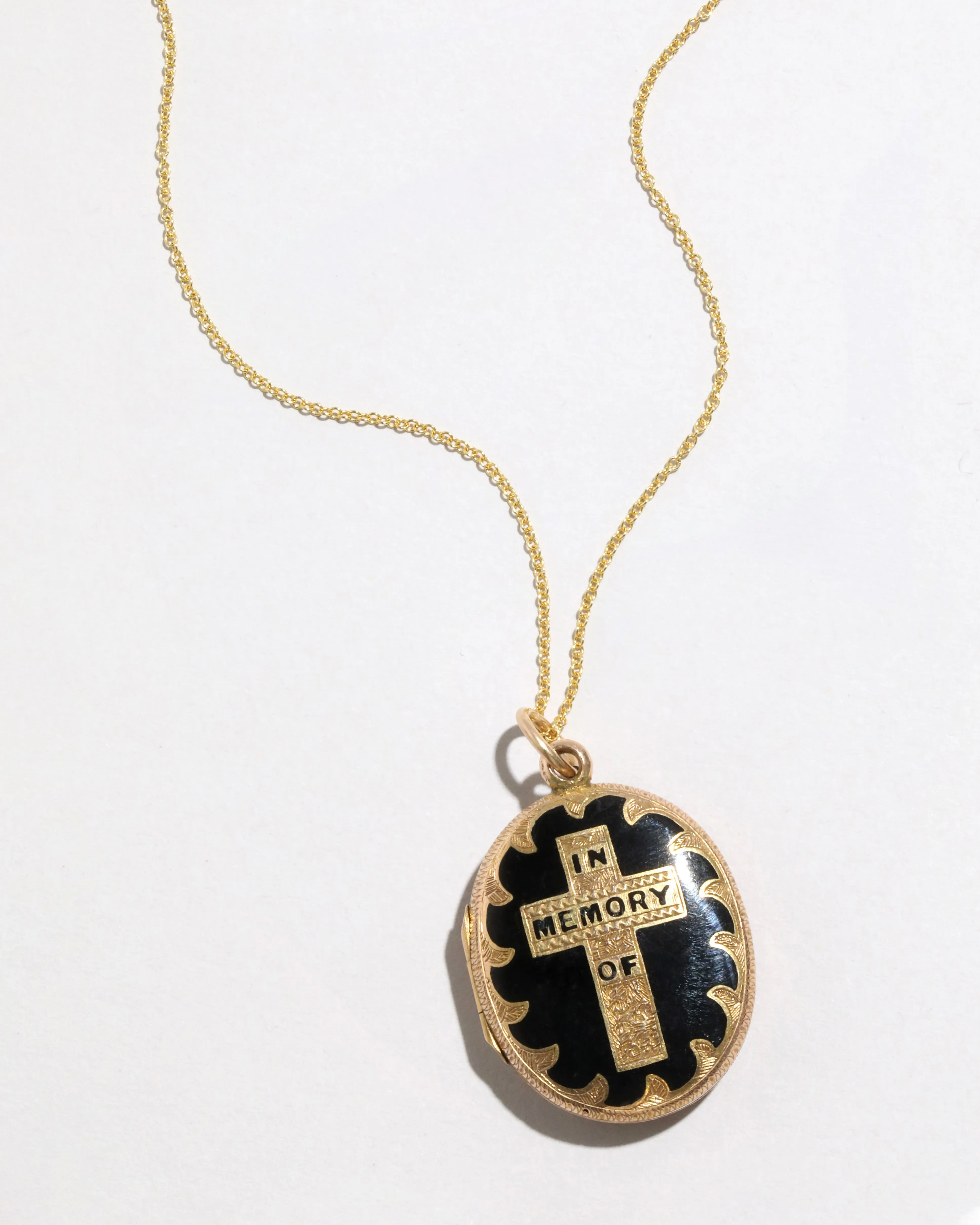 Antique 14k Gold and Enamel Mourning Locket Necklace with Cross and Hair Art sold by Alexis Bittar