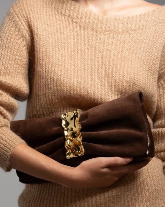Gold Ribbon Convertible Shoulder Bag- Chocolate sold by Alexis Bittar