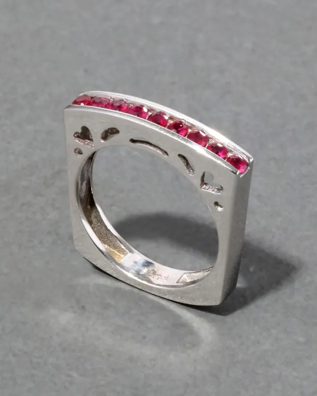 Vintage 14k White Gold Ruby Squared Band Stacking Ring sold by Alexis Bittar
