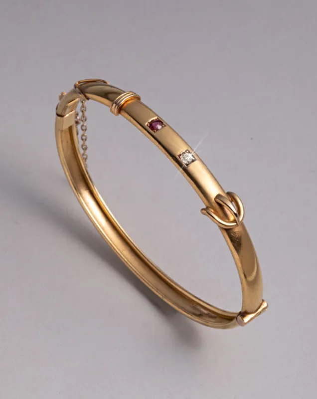 Antique Victorian 1880s 14k Gold Ruby and Diamond Buckle Bracelet sold by Alexis Bittar
