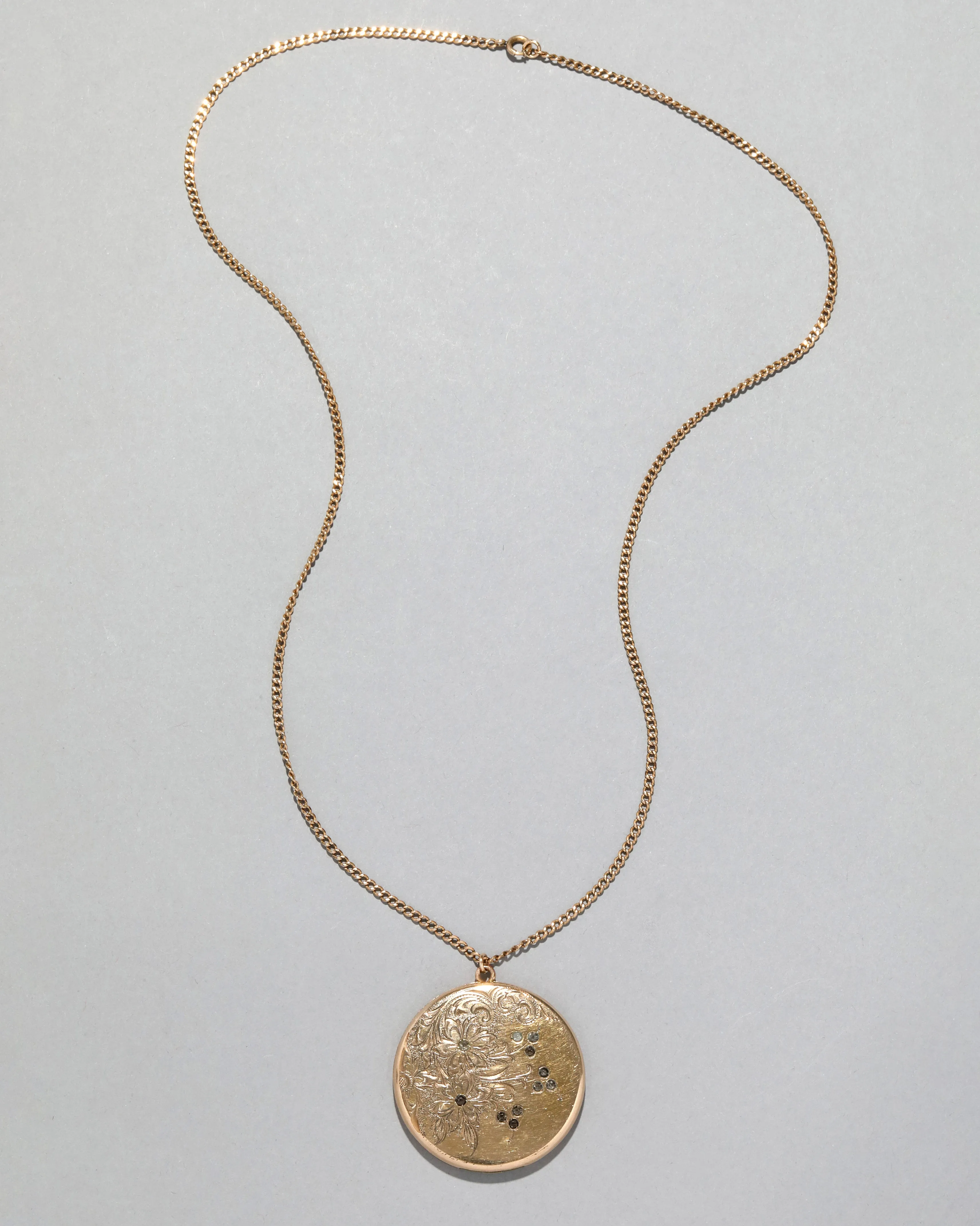 Antique 1890s 14k Gold Filled Art Nouveau Floral Pattern Locket Necklace sold by Alexis Bittar product image thumbnail 2