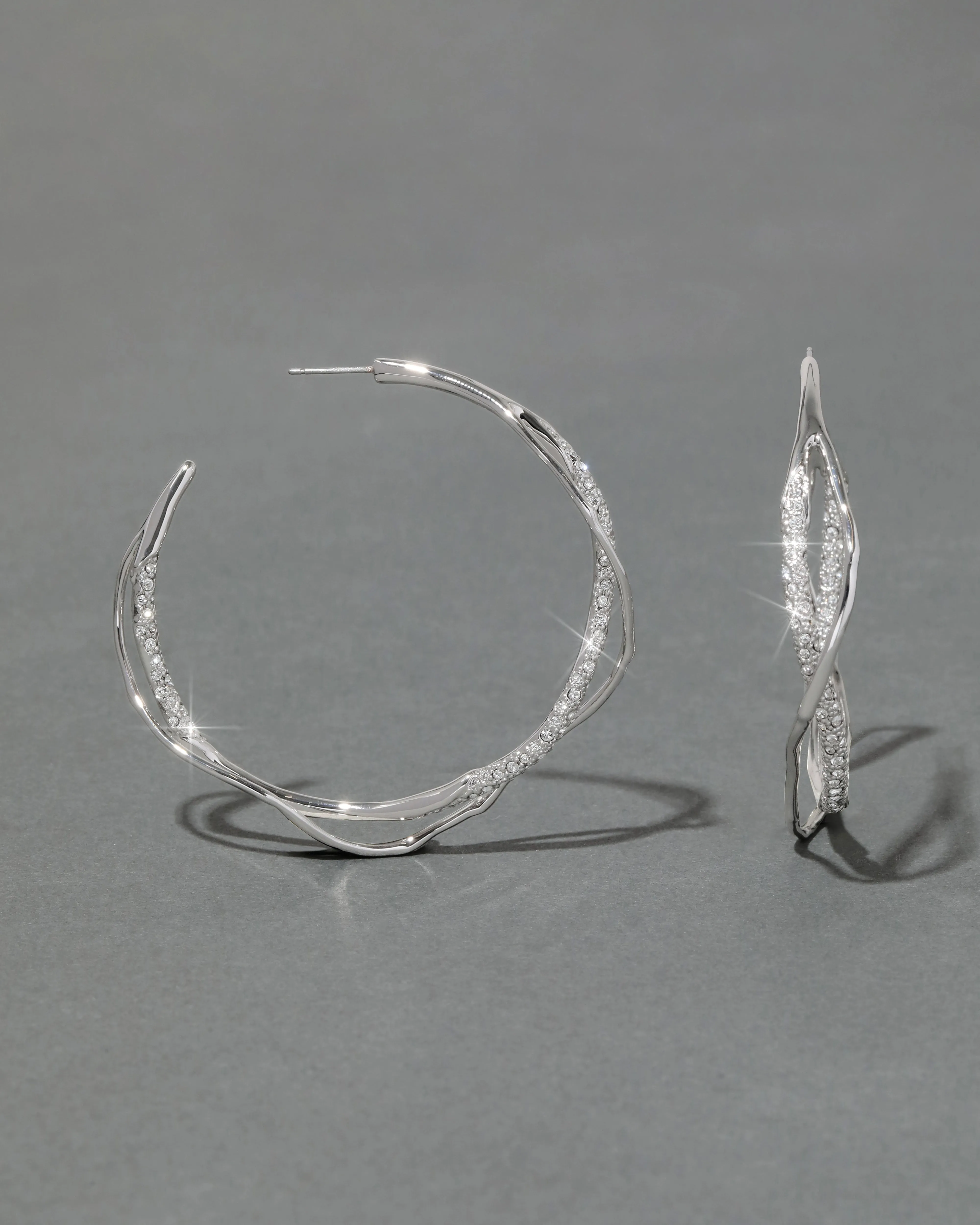 Intertwined Silver Pave Hoop Earring sold by Alexis Bittar product image thumbnail 3