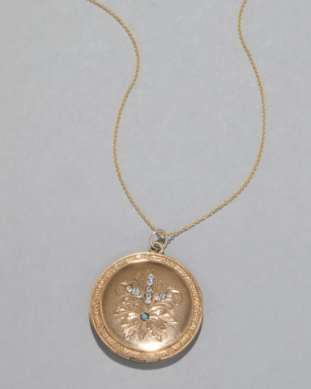 Antique Victorian 1890s 14k Gold Filled Floral Etched Locket Necklace sold by Alexis Bittar