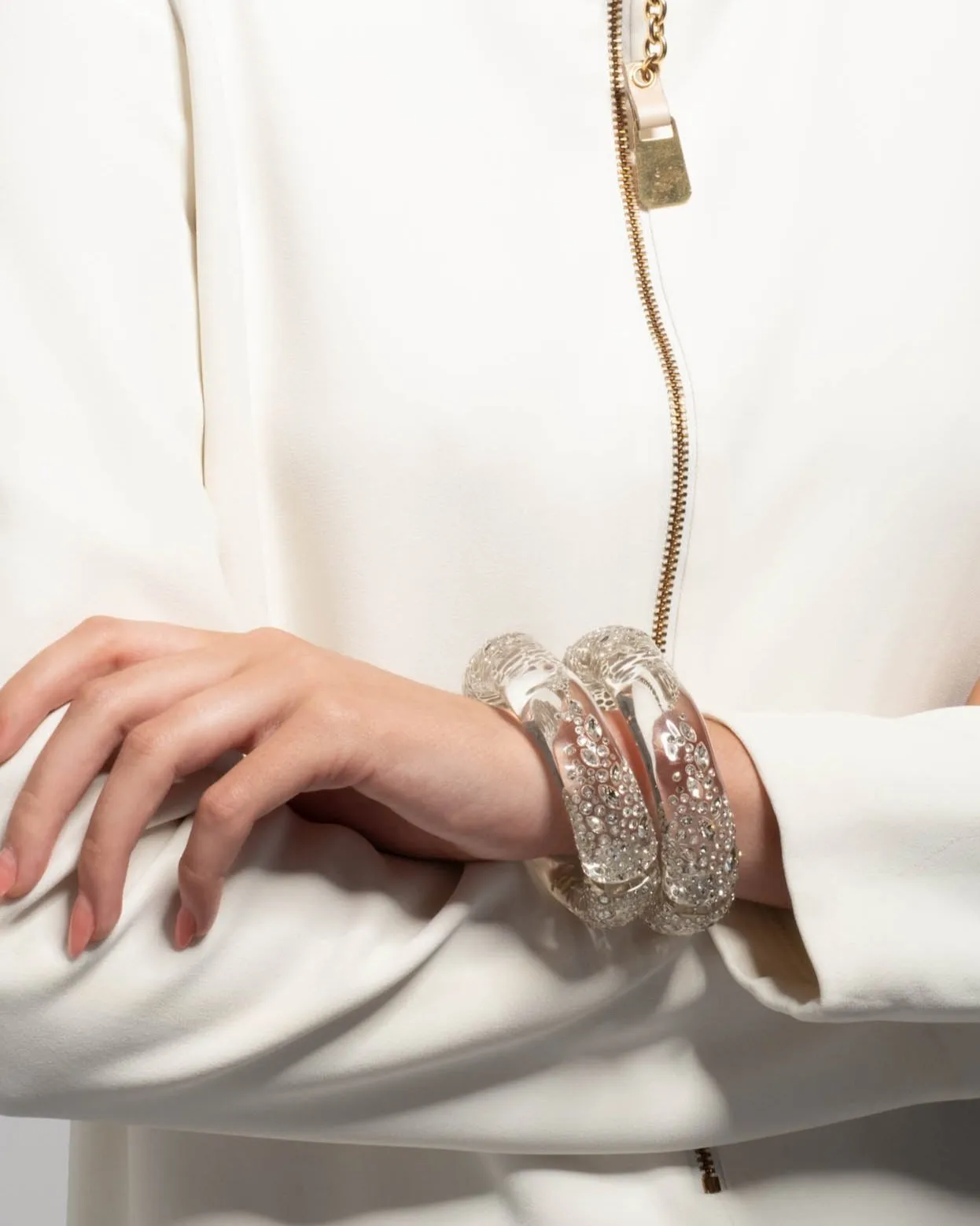 Confetti Crystal Lucite Hinge Bracelet- Clear sold by Alexis Bittar