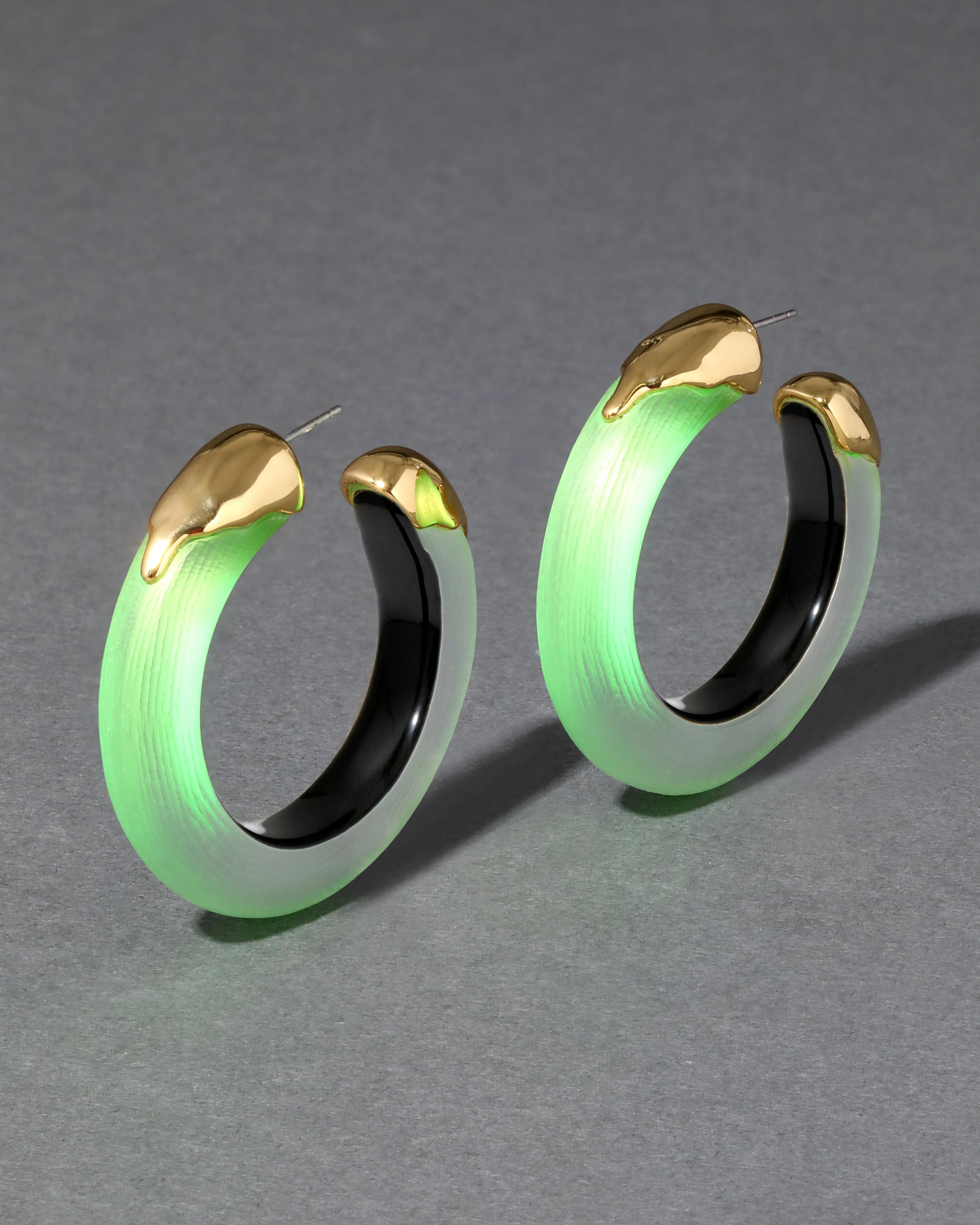 Luminous Lucite Gold Dipped Hoop Earring- Neon Green sold by Alexis Bittar