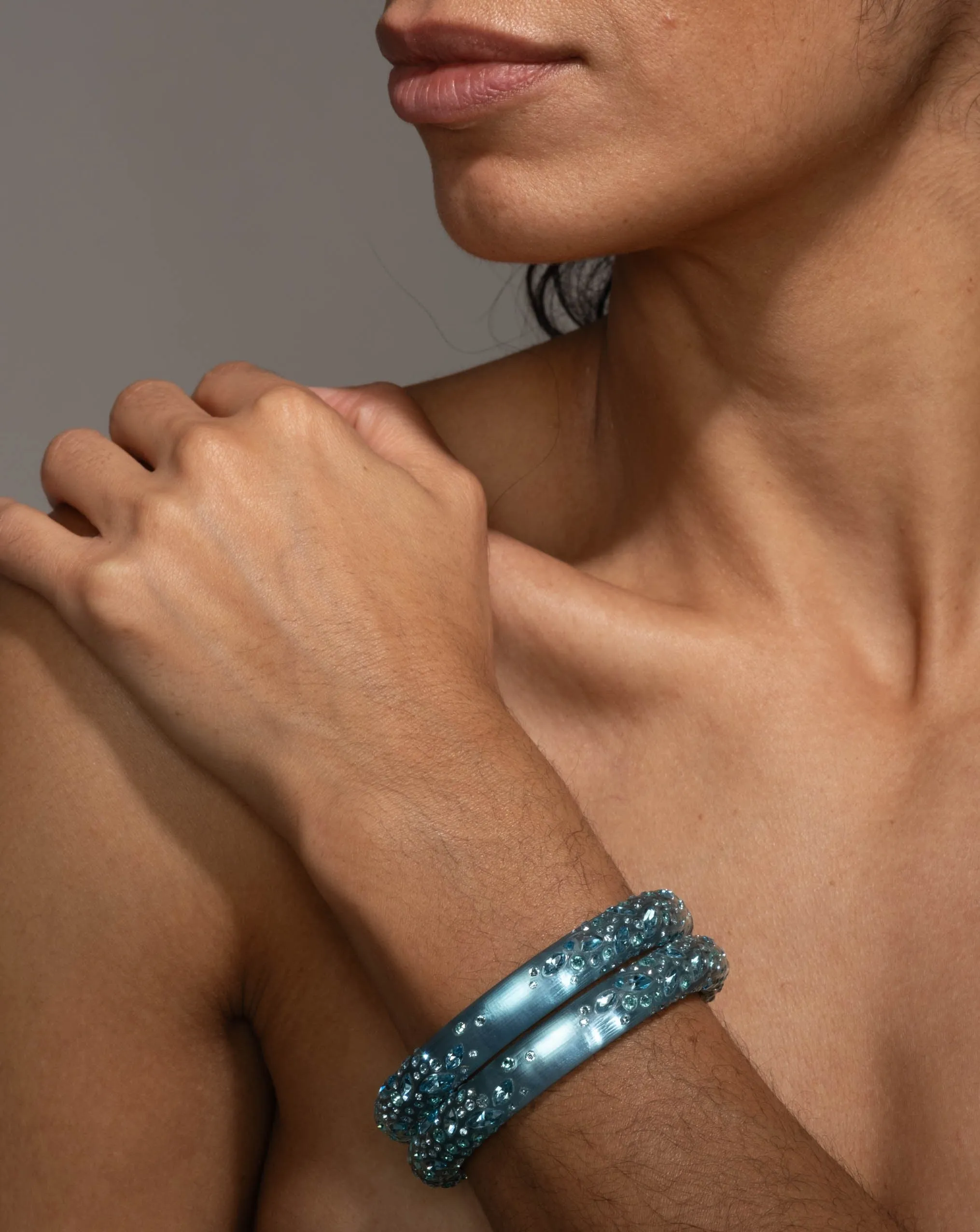 Confetti Crystal Lucite Skinny Hinge Bracelet- Bermuda Blue sold by Alexis Bittar product image thumbnail 2