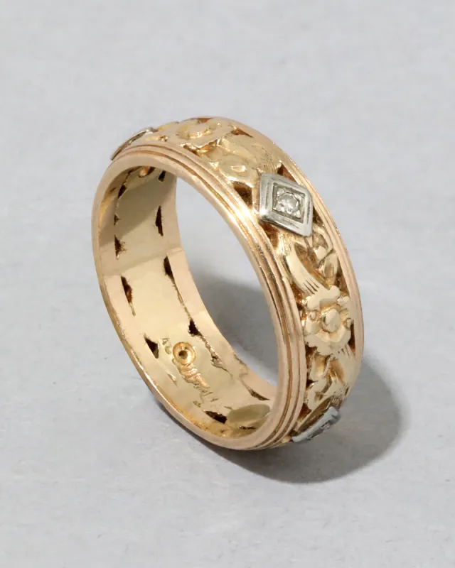 Antique 1920s 14k Gold & Diamond Floral Band Ring sold by Alexis Bittar