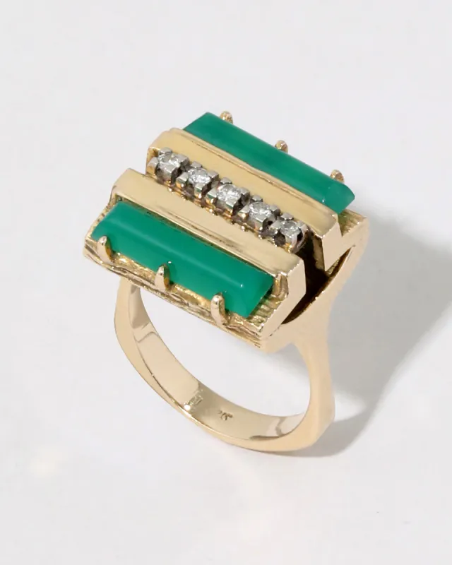 Vintage 1970s 14k Gold Green Onyx Geometric Ring made by Alexis Bittar