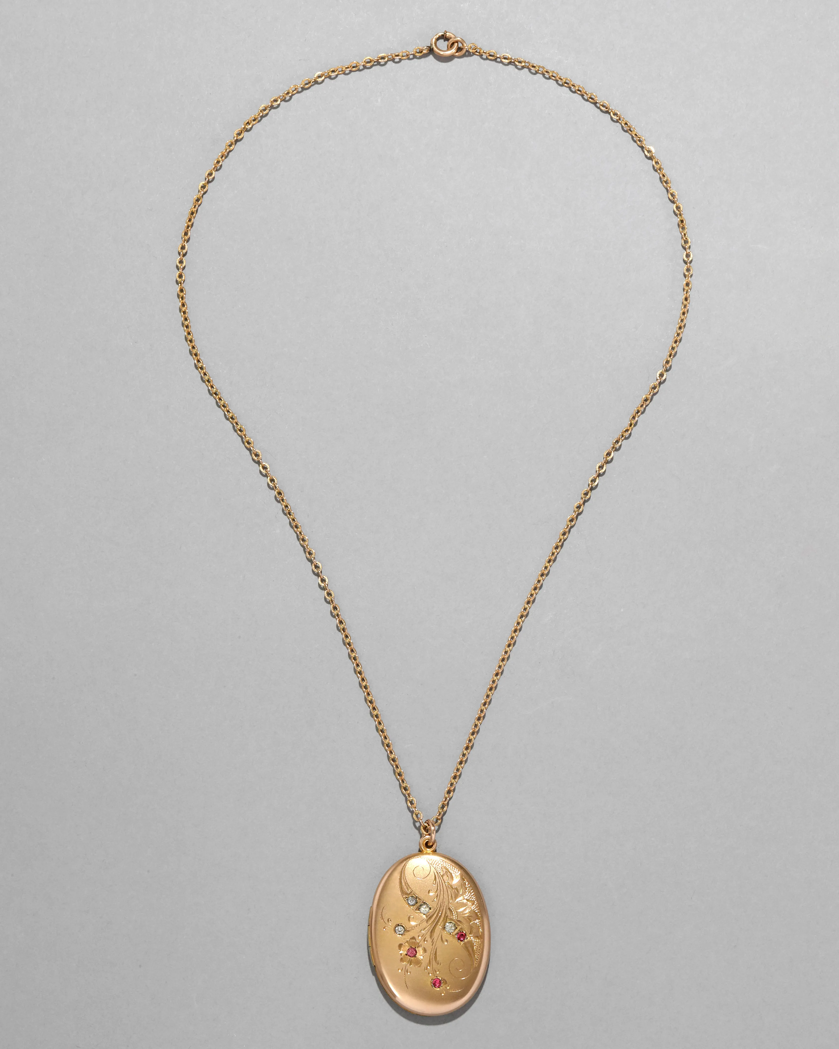 Antique 1920s 14k Gold Filled Hand Etched Floral Oval Locket Necklace sold by Alexis Bittar product image thumbnail 2