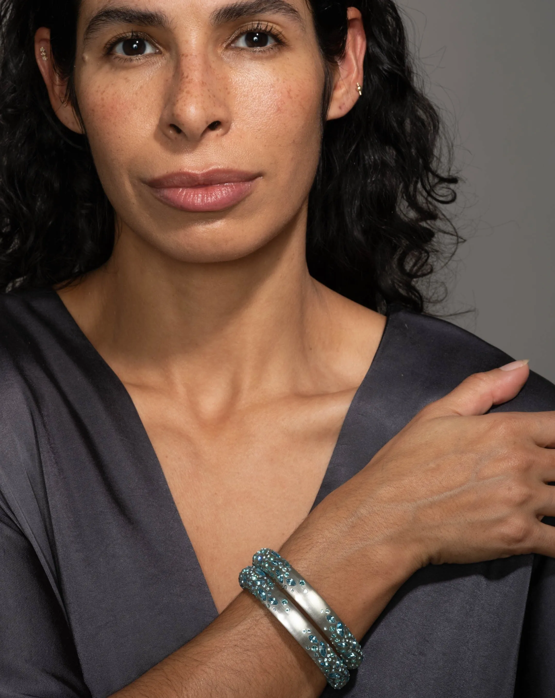 Confetti Crystal Lucite Skinny Hinge Bracelet- Pewter sold by Alexis Bittar product image thumbnail 2