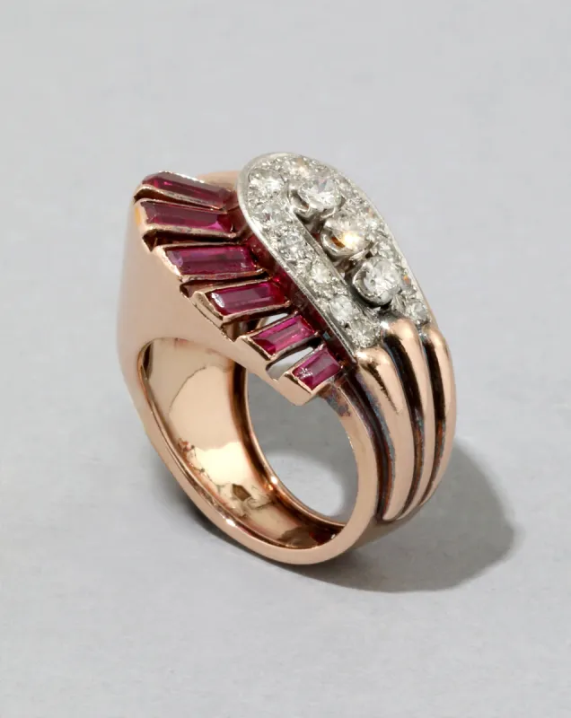 Vintage 1940s 18k Rose Gold Ruby & Diamond Ring sold by Alexis Bittar