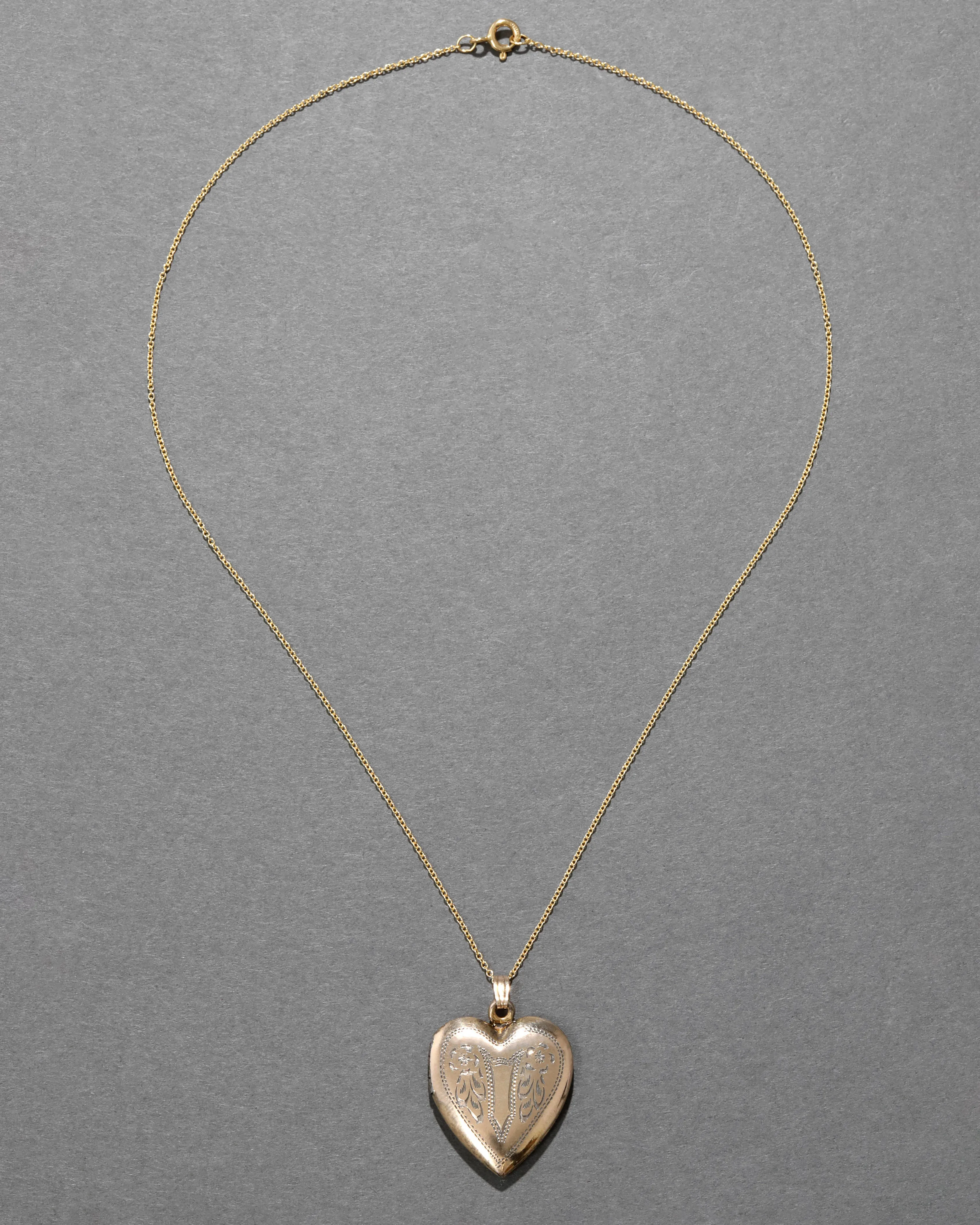 Vintage 1930s 12k Gold Plated Silver Hand-Etched Heart Locket Necklace sold by Alexis Bittar product image thumbnail 2