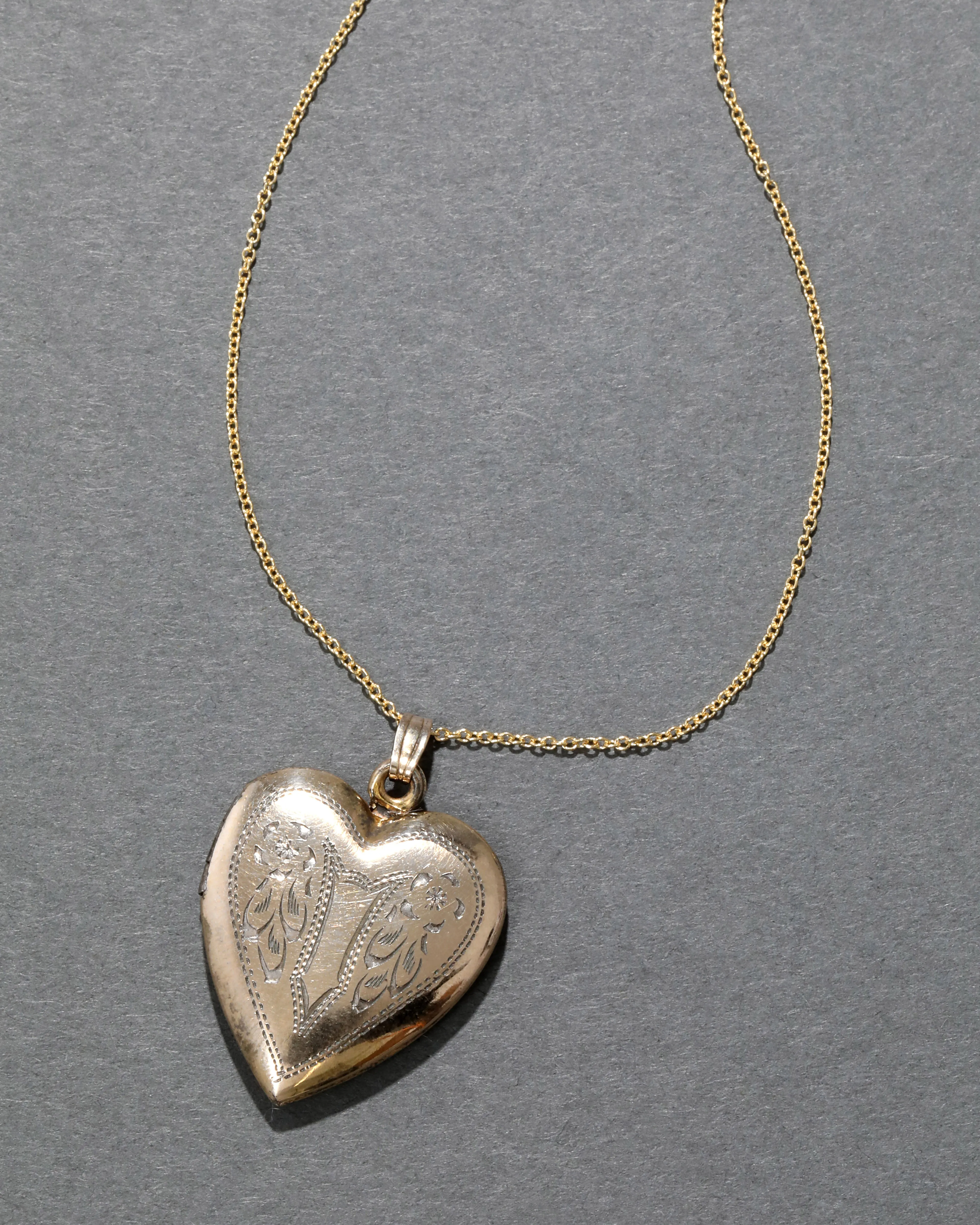 Vintage 1930s 12k Gold Plated Silver Hand-Etched Heart Locket Necklace sold by Alexis Bittar