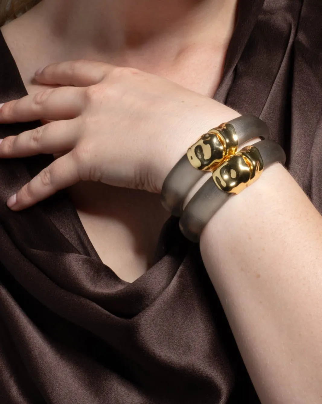 Molten Gold Lucite Hinge Bracelet- Chocolate sold by Alexis Bittar product image thumbnail 3