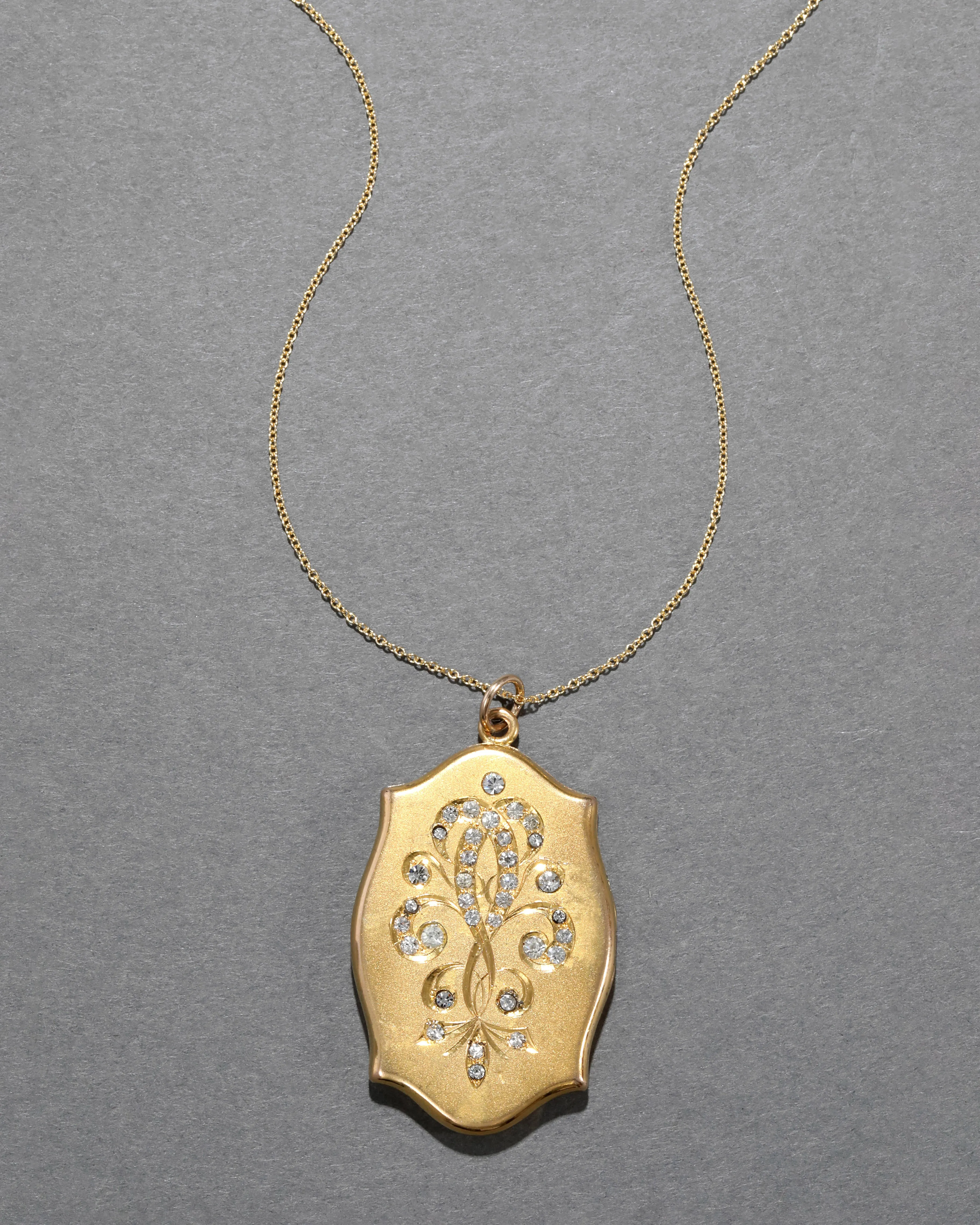 Antique 1890s 14k Gold FIlled Crystal Bouquet Locket Necklace sold by Alexis Bittar