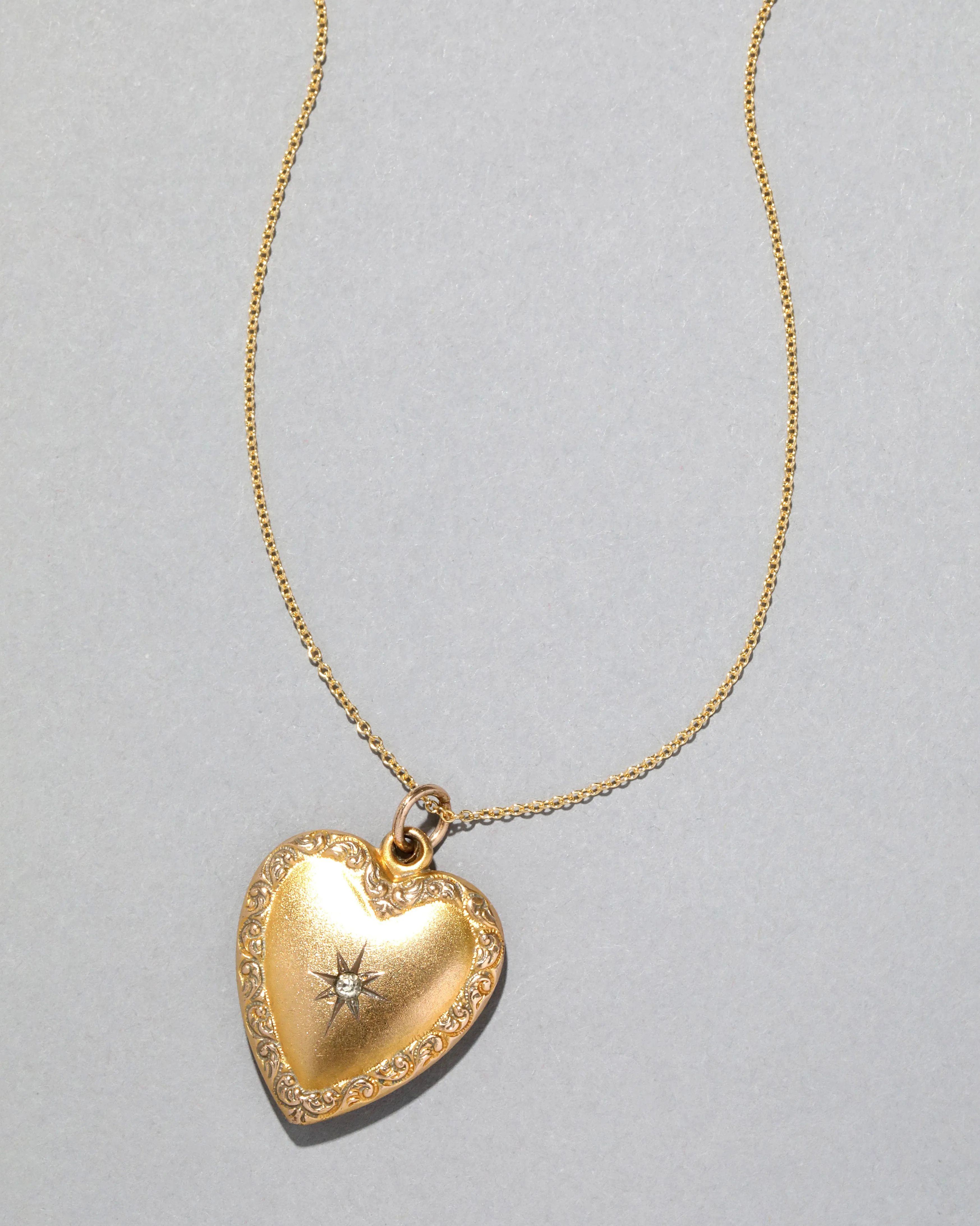 Antique 1880s 14k Gold Filled Celestial Puffy Heart Pendant Necklace sold by Alexis Bittar