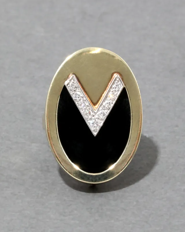 Vintage 1970s 14k Gold Diamond & Onyx Ring sold by Alexis Bittar