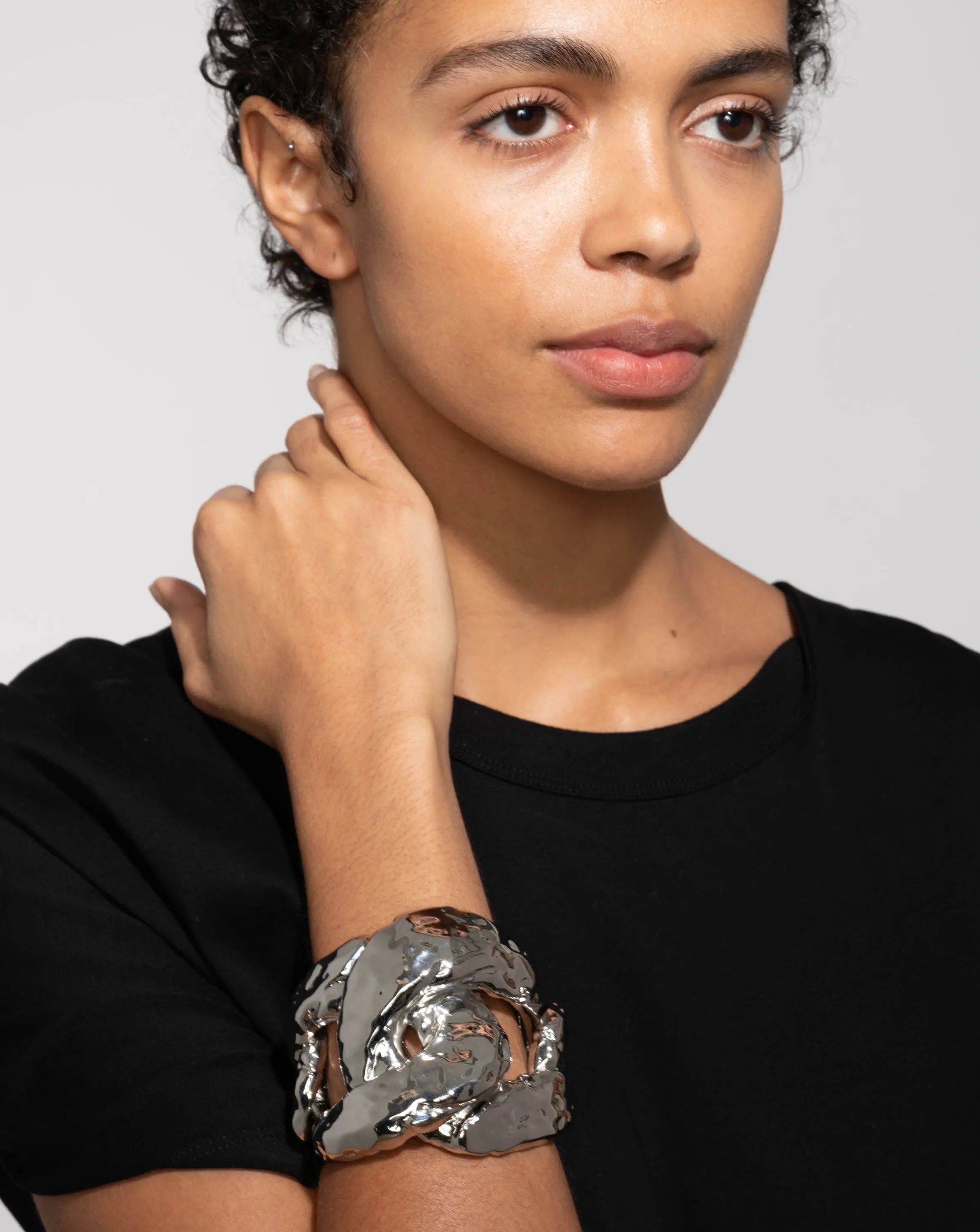 Brut Silver Large Curb Link Cuff Bracelet sold by Alexis Bittar product image thumbnail 3