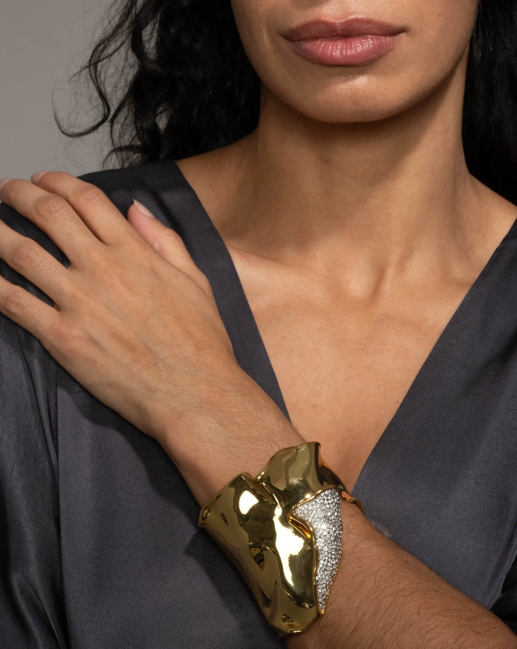 Solanales Gold Crystal Folded Cuff Bracelet sold by Alexis Bittar product image thumbnail 4