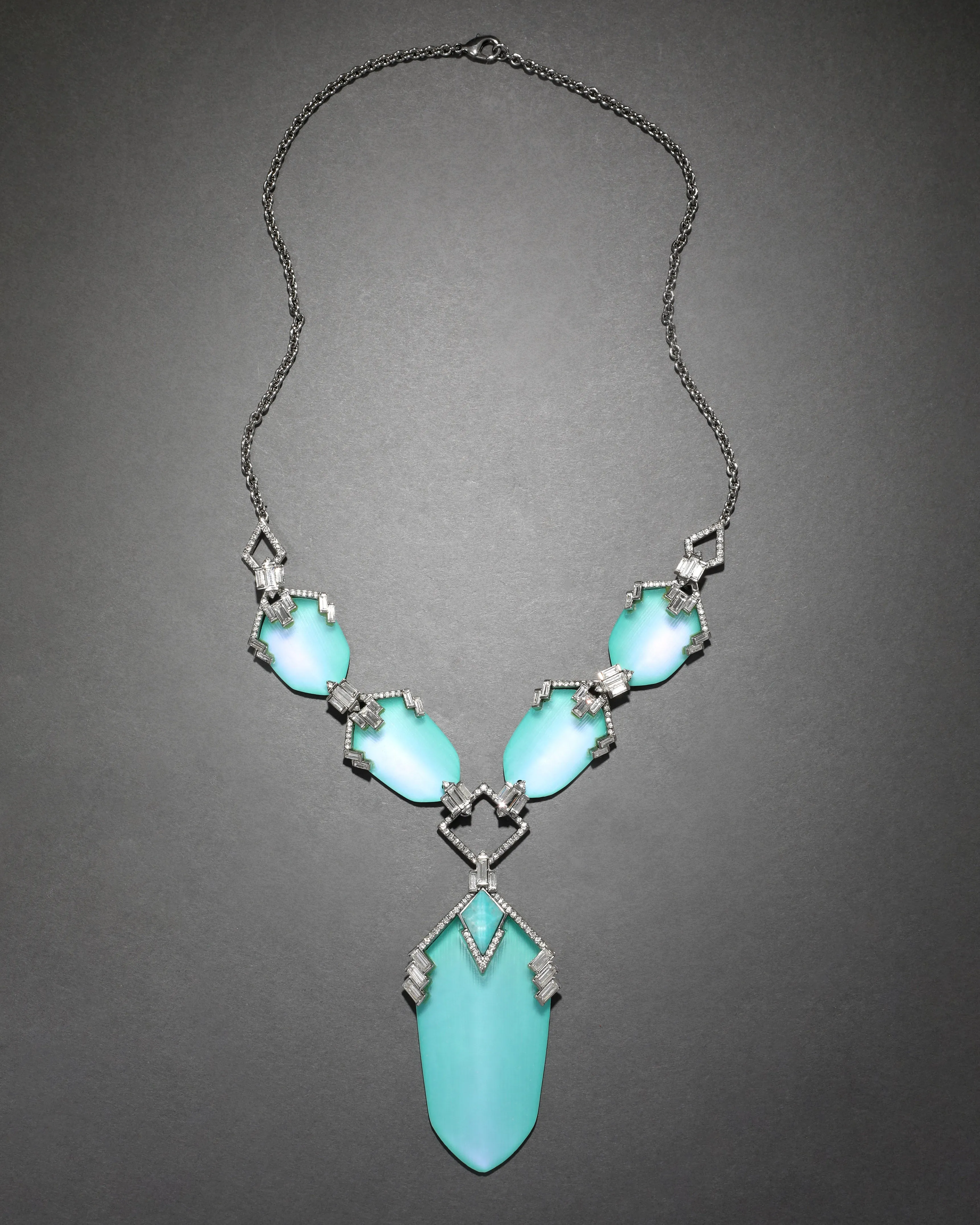 Archive Lucite Iridescent Turquoise Drop Pendant Necklace sold by Alexis Bittar product image thumbnail 2