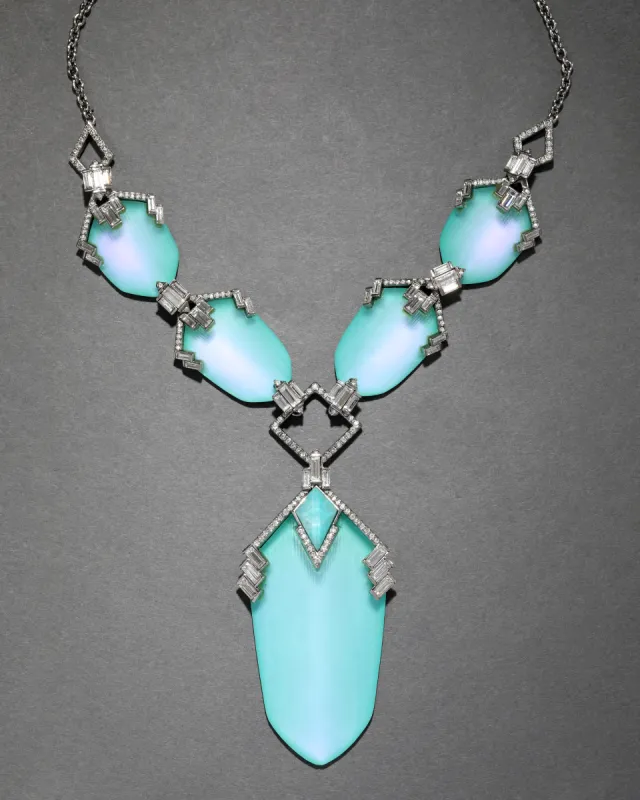 Archive Lucite Iridescent Turquoise Drop Pendant Necklace sold by Alexis Bittar
